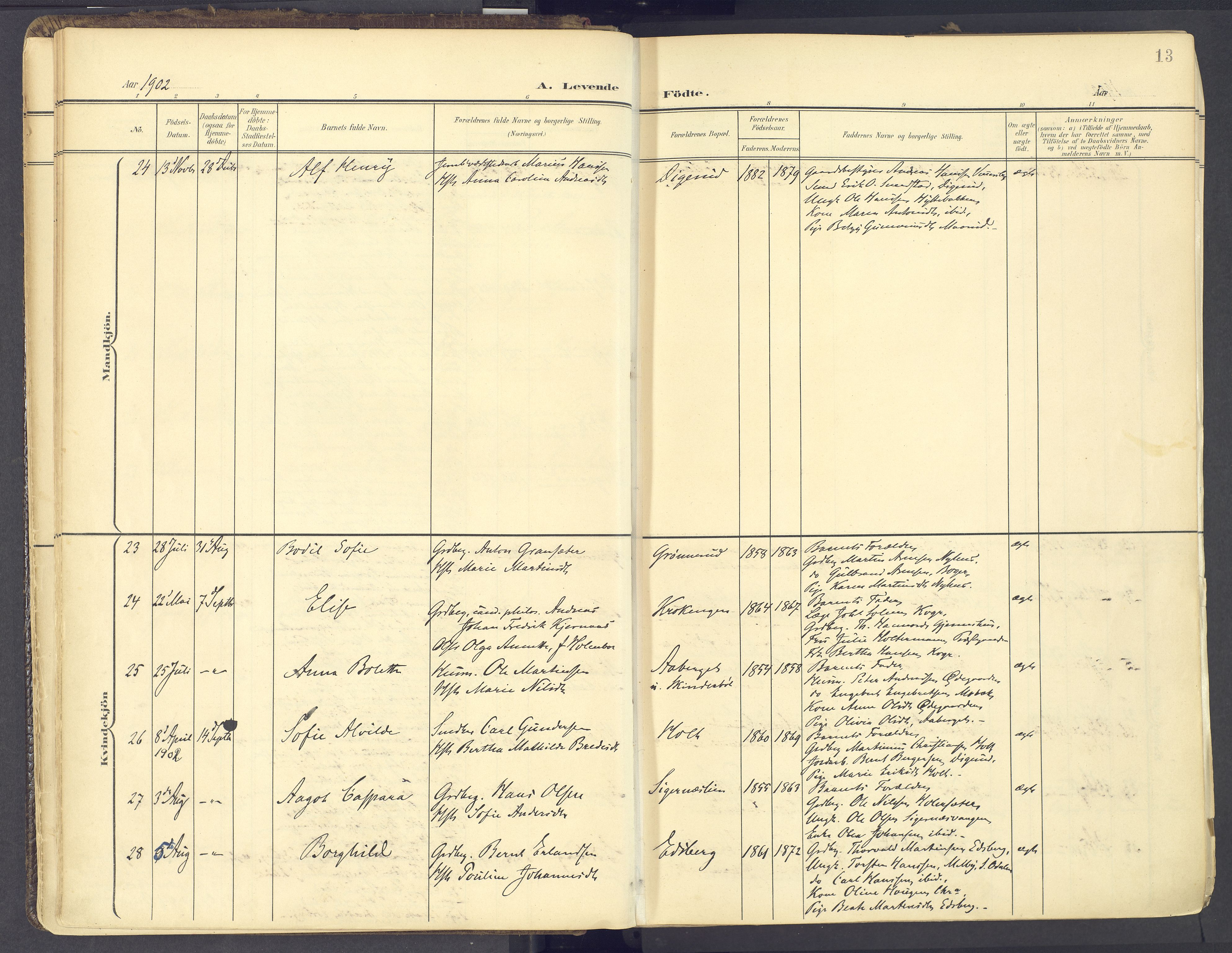 Vinger prestekontor, SAH/PREST-024/H/Ha/Haa/L0017: Parish register (official) no. 17, 1901-1927, p. 13
