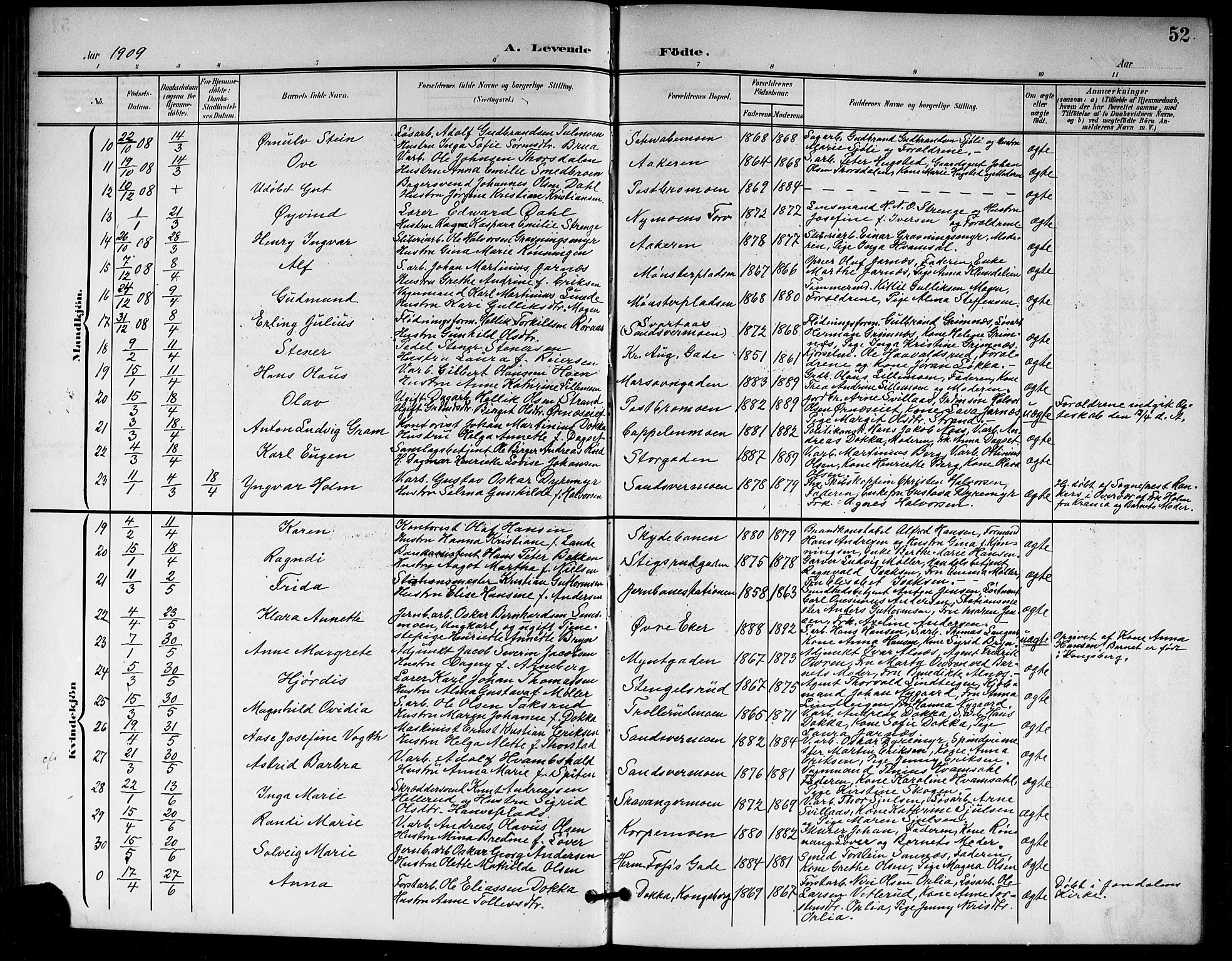Kongsberg kirkebøker, AV/SAKO-A-22/G/Ga/L0007: Parish register (copy) no. 7, 1901-1915, p. 52