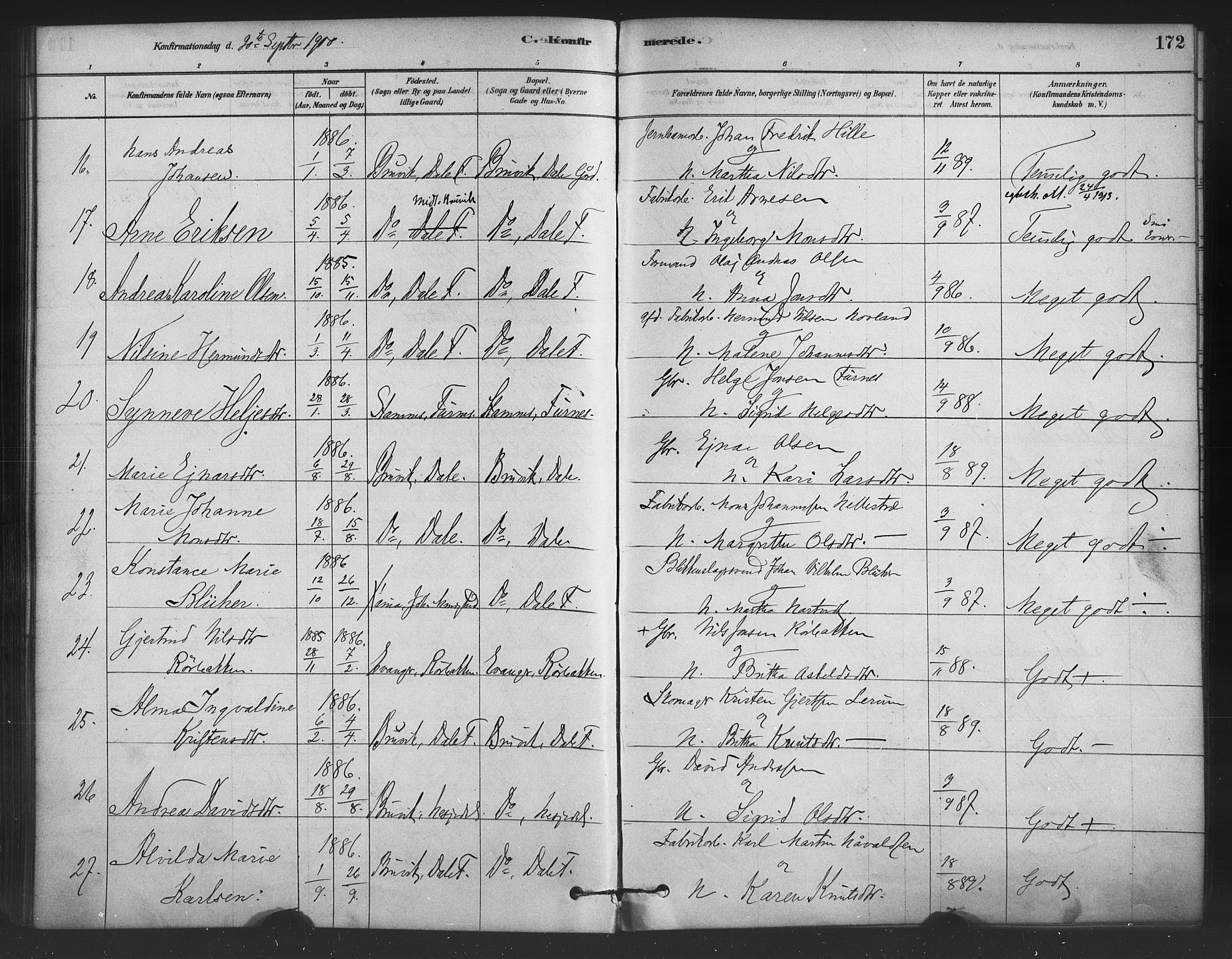 Bruvik Sokneprestembete, AV/SAB-A-74701/H/Haa: Parish register (official) no. B 1, 1878-1904, p. 172