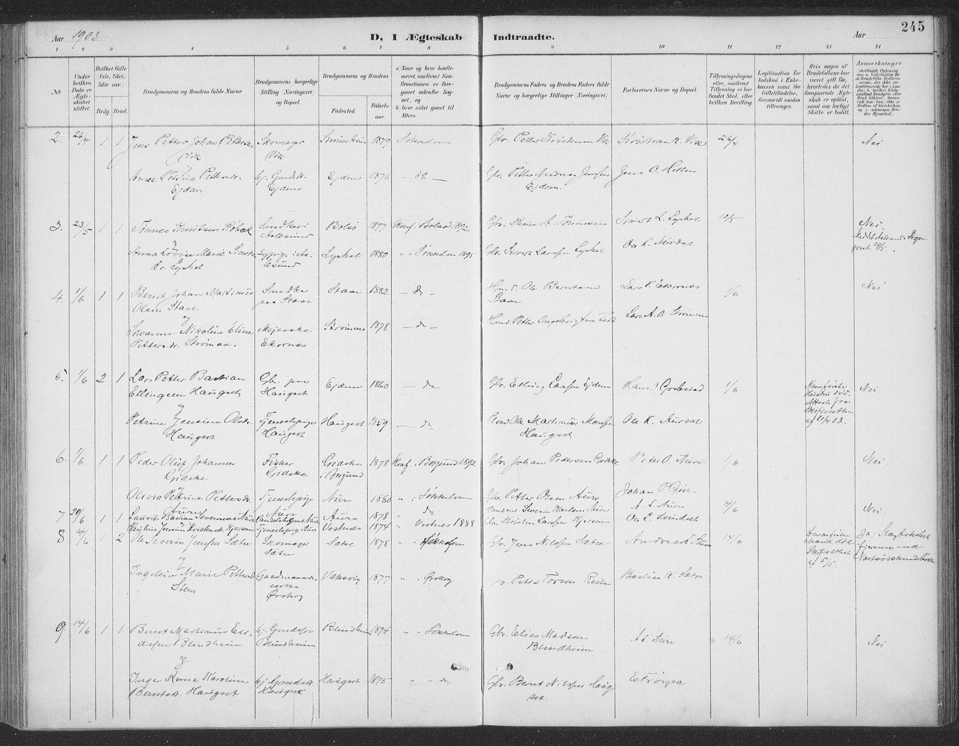 Ministerialprotokoller, klokkerbøker og fødselsregistre - Møre og Romsdal, SAT/A-1454/523/L0335: Parish register (official) no. 523A02, 1891-1911, p. 245