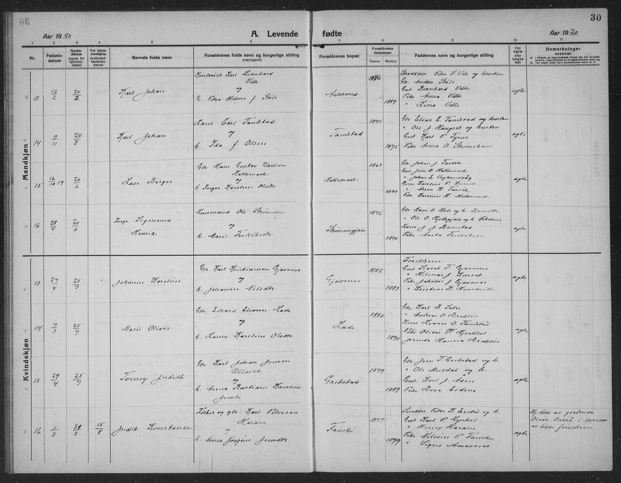 Ministerialprotokoller, klokkerbøker og fødselsregistre - Møre og Romsdal, AV/SAT-A-1454/523/L0342: Parish register (copy) no. 523C05, 1916-1937, p. 30