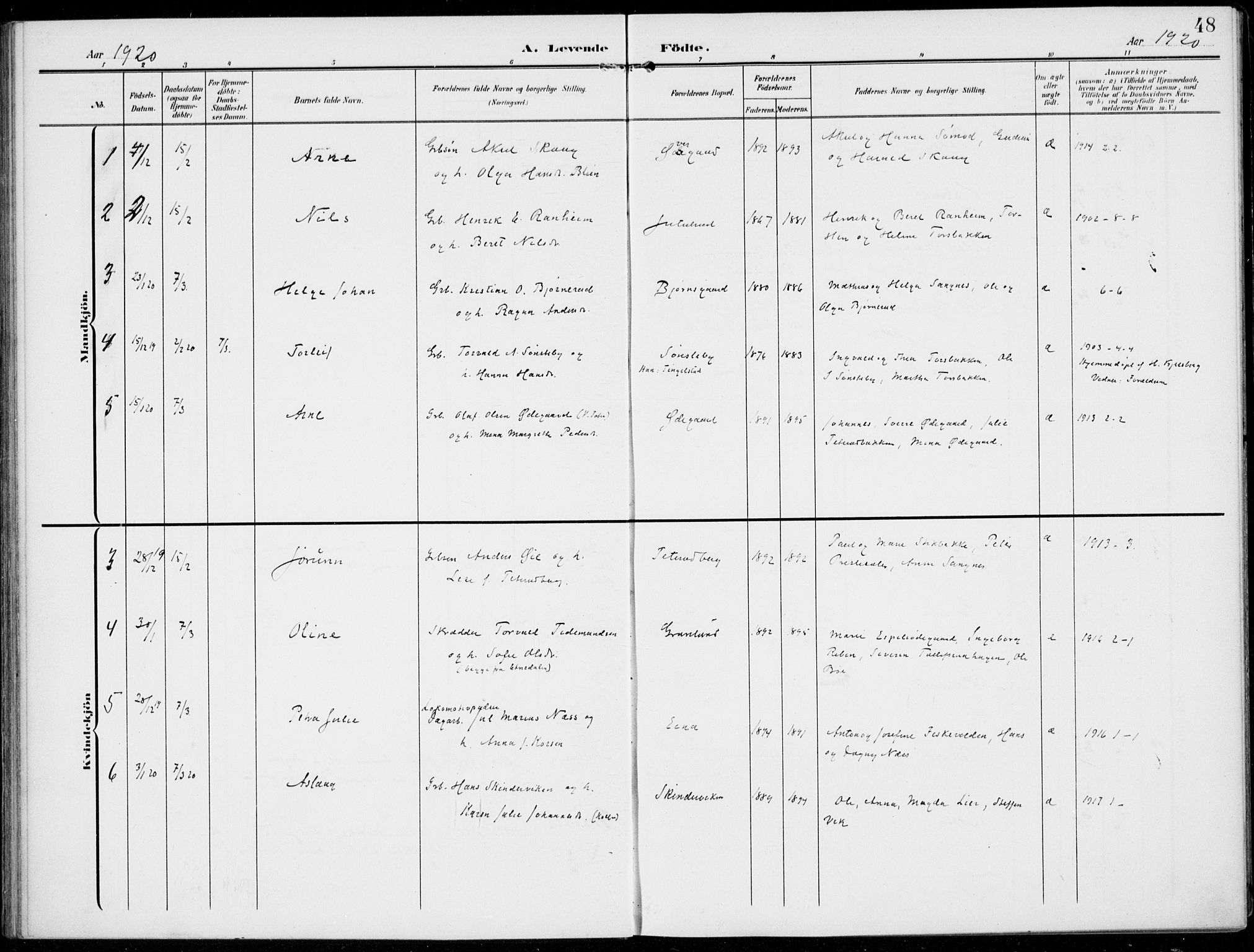 Kolbu prestekontor, SAH/PREST-110/H/Ha/Haa/L0001: Parish register (official) no. 1, 1907-1923, p. 48