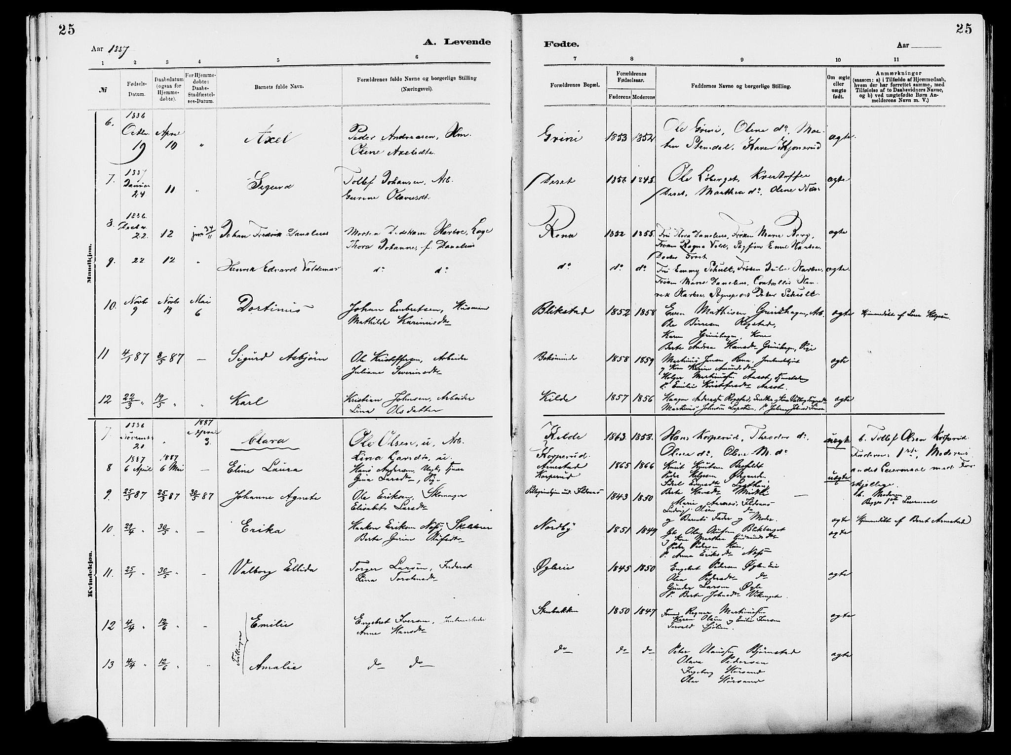 Åmot prestekontor, Hedmark, AV/SAH-PREST-056/H/Ha/Haa/L0010: Parish register (official) no. 10, 1884-1889, p. 25