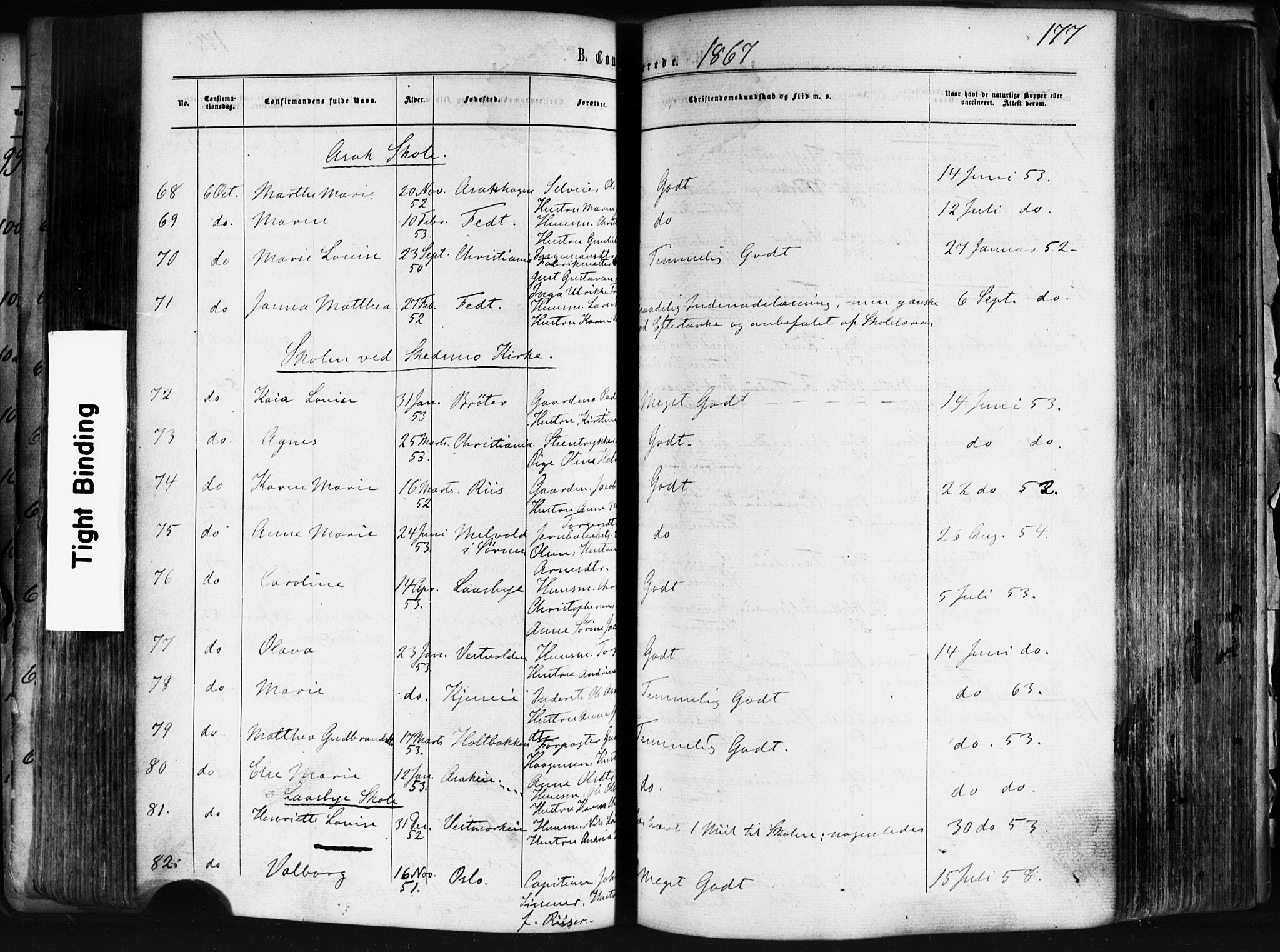 Skedsmo prestekontor Kirkebøker, AV/SAO-A-10033a/F/Fa/L0011: Parish register (official) no. I 11, 1866-1876, p. 177