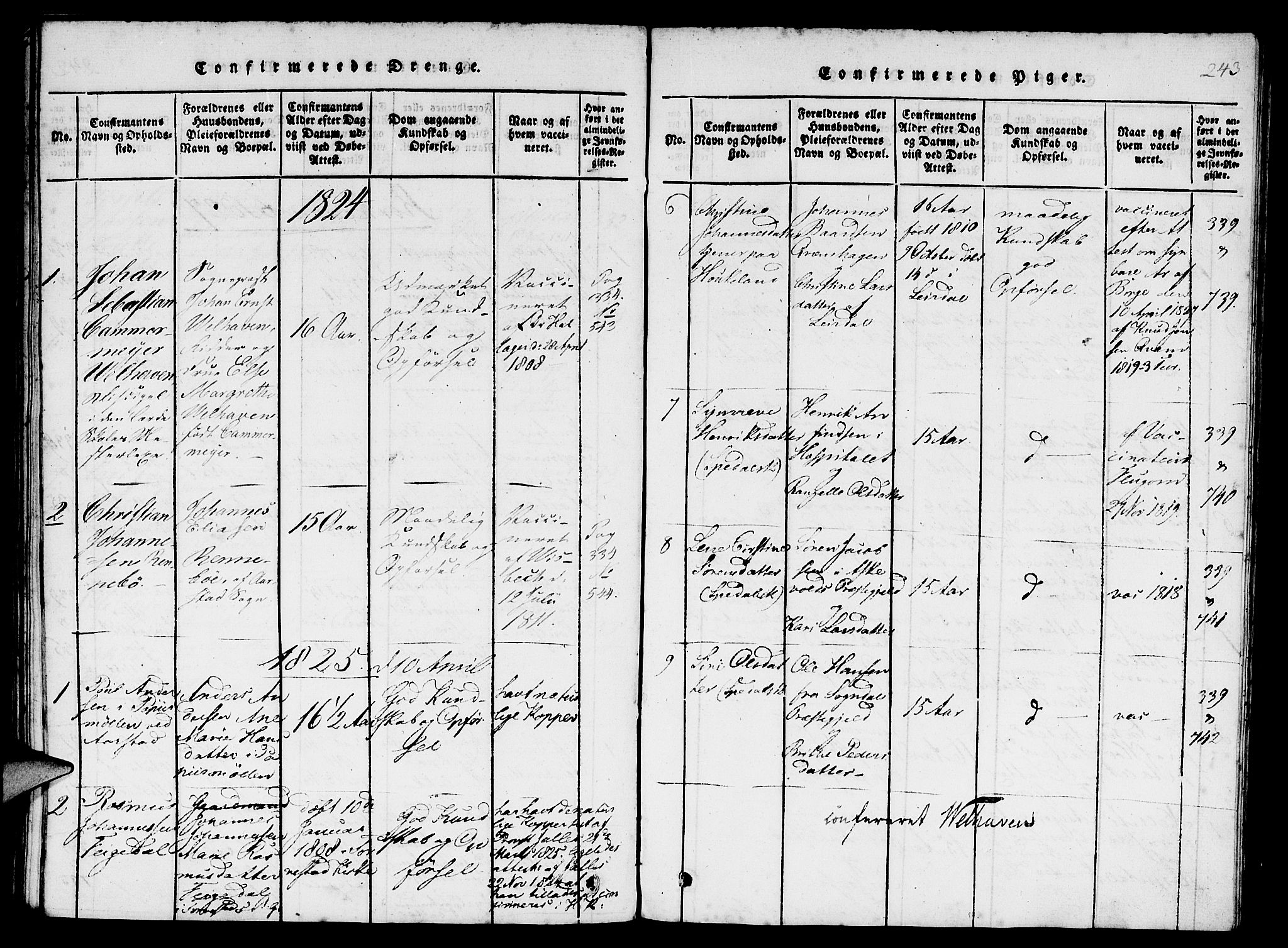 St. Jørgens hospital og Årstad sokneprestembete, SAB/A-99934: Parish register (copy) no. A 1, 1816-1843, p. 243