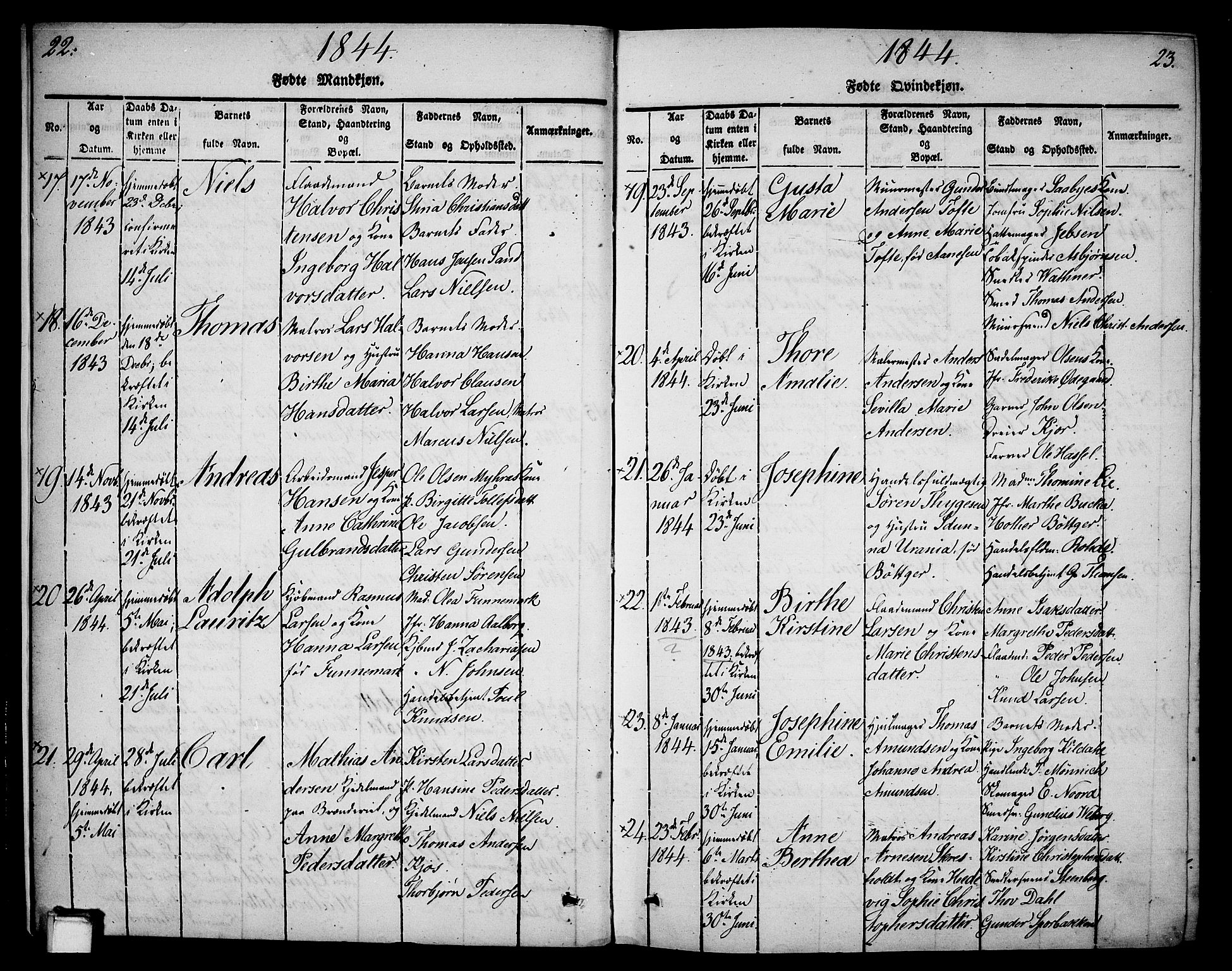 Skien kirkebøker, AV/SAKO-A-302/G/Ga/L0003: Parish register (copy) no. 3, 1843-1847, p. 22-23