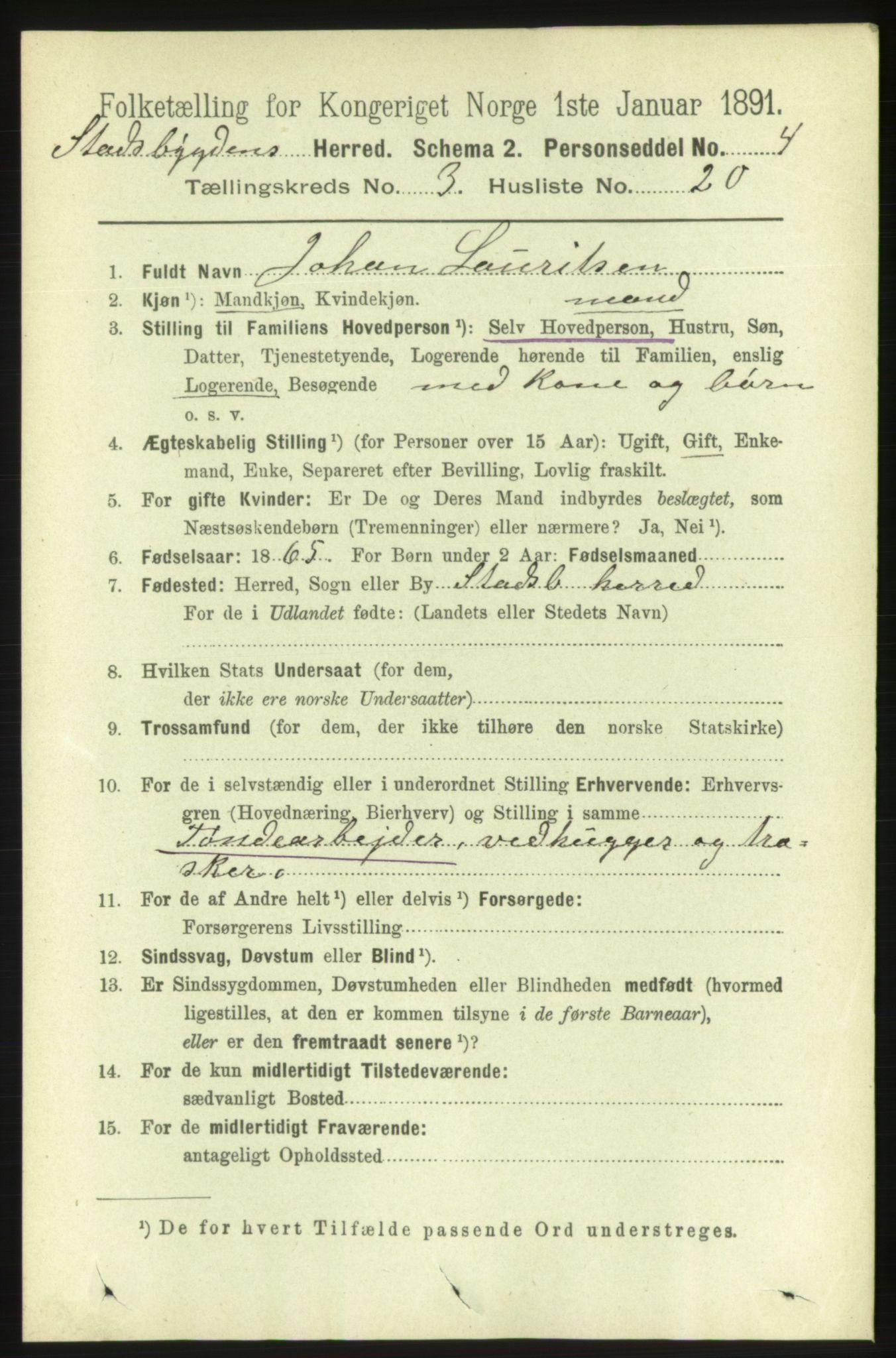 RA, 1891 census for 1625 Stadsbygd, 1891, p. 1484