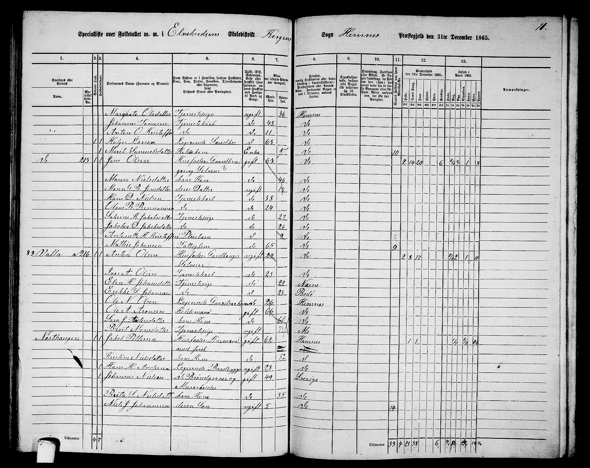 RA, 1865 census for Hemnes, 1865, p. 107