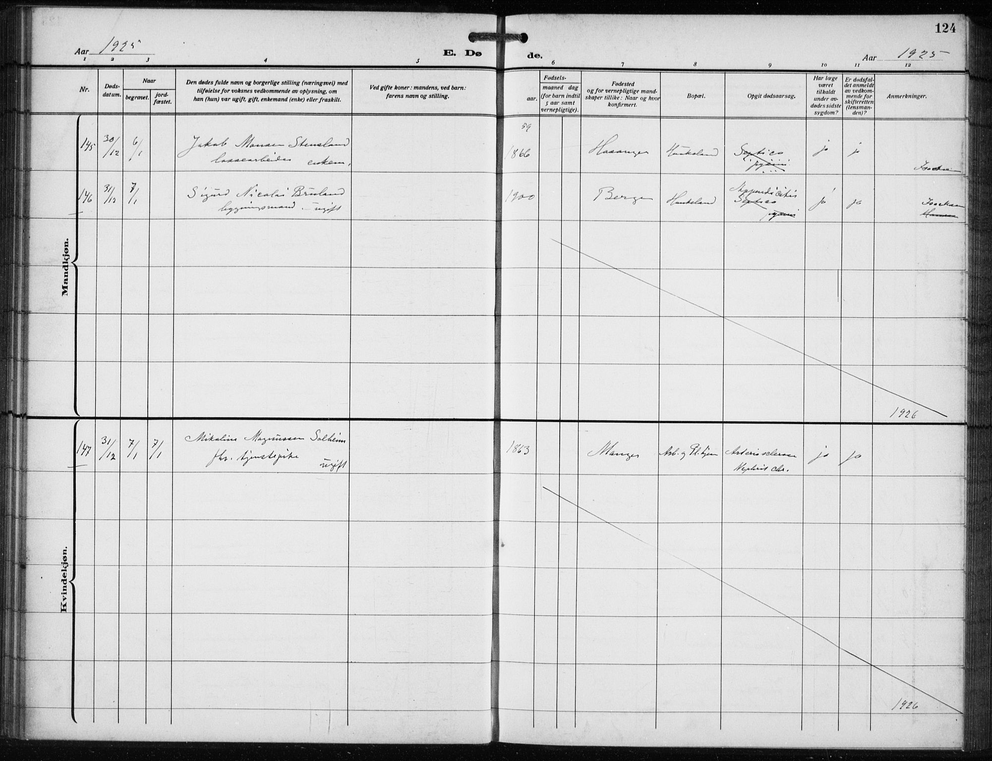 Bergen kommunale pleiehjem - stiftelsespresten, AV/SAB-A-100281: Parish register (official) no. A 7, 1921-1932, p. 124