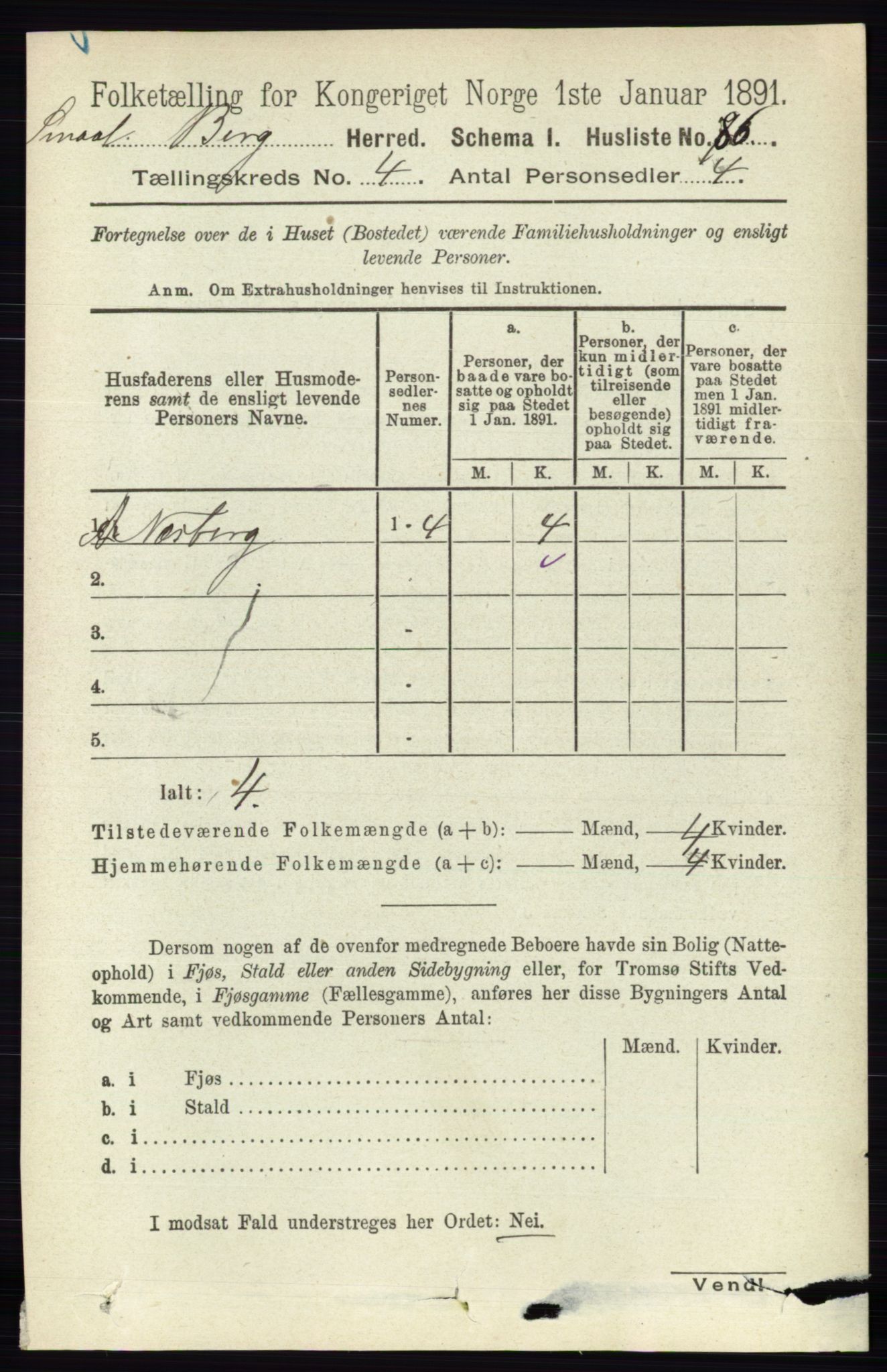 RA, 1891 census for 0116 Berg, 1891, p. 2810