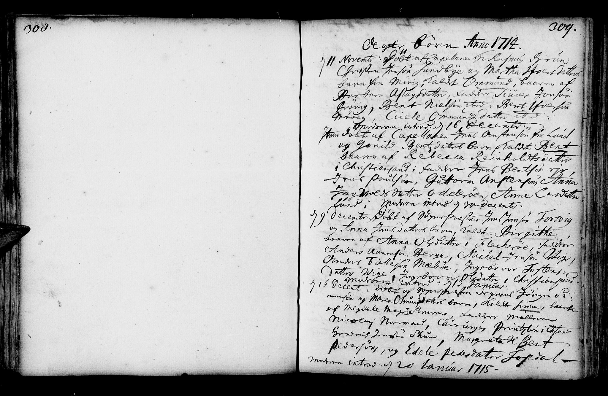Oddernes sokneprestkontor, SAK/1111-0033/F/Fa/Faa/L0001: Parish register (official) no. A 1, 1692-1718, p. 308-309