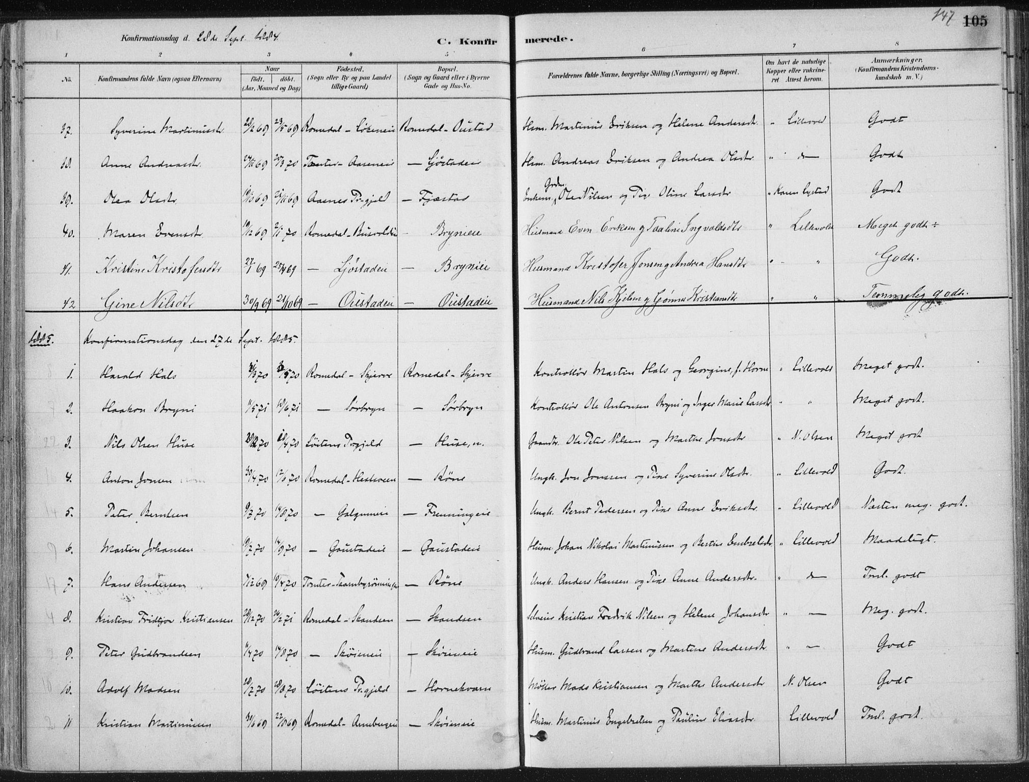 Romedal prestekontor, SAH/PREST-004/K/L0010: Parish register (official) no. 10, 1880-1895, p. 147