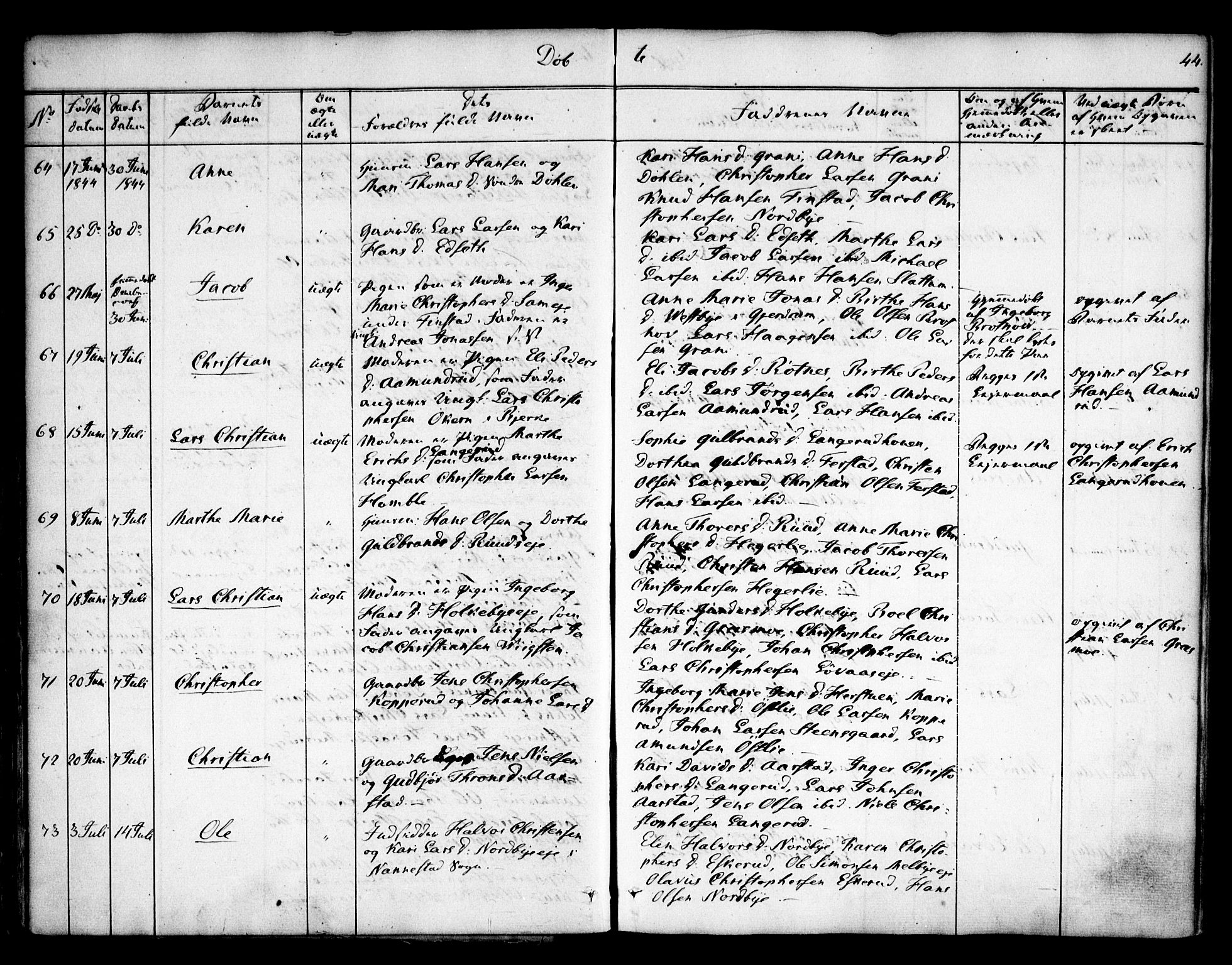 Nannestad prestekontor Kirkebøker, SAO/A-10414a/F/Fa/L0010: Parish register (official) no. I 10, 1840-1850, p. 44