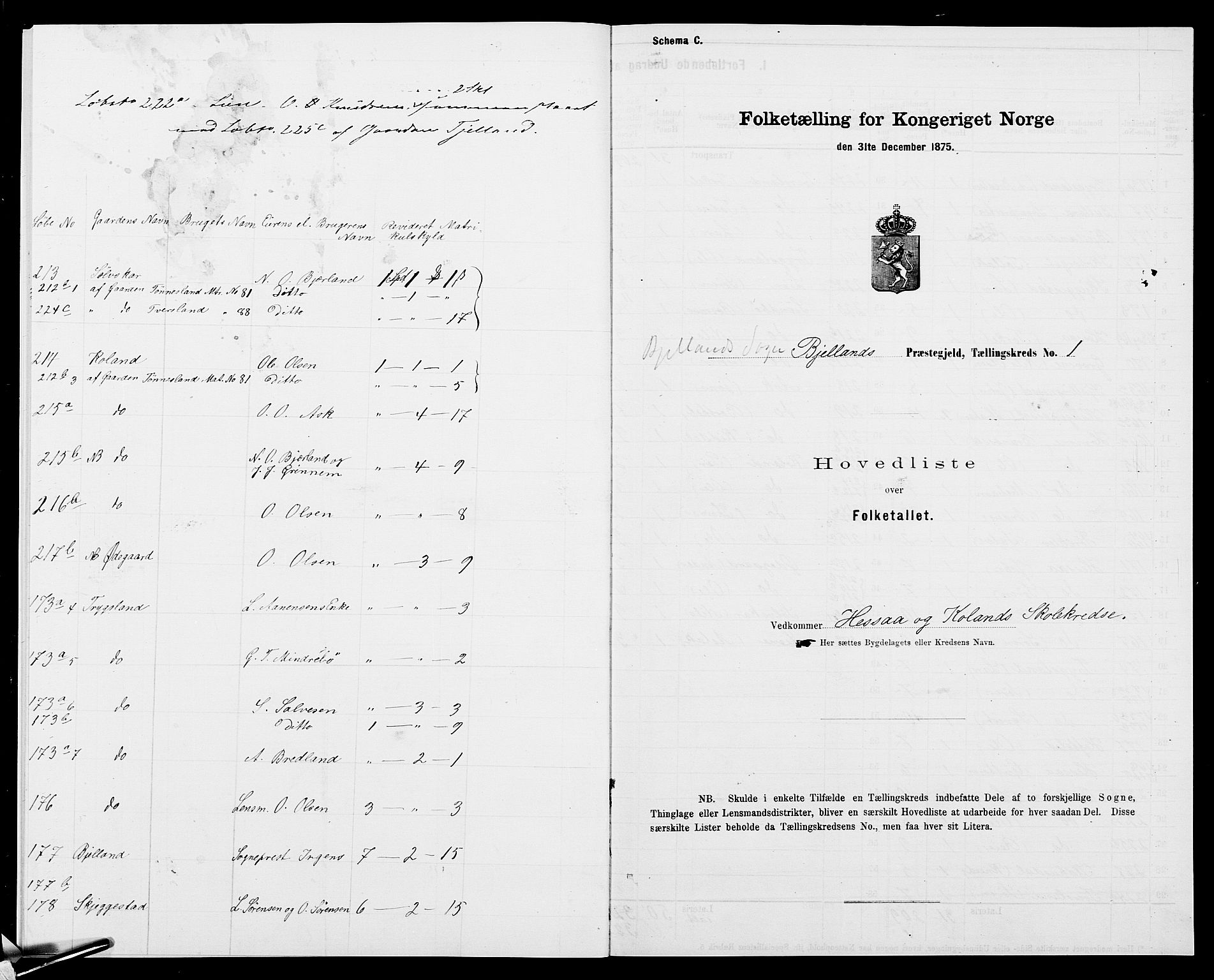 SAK, 1875 census for 1024P Bjelland, 1875, p. 18