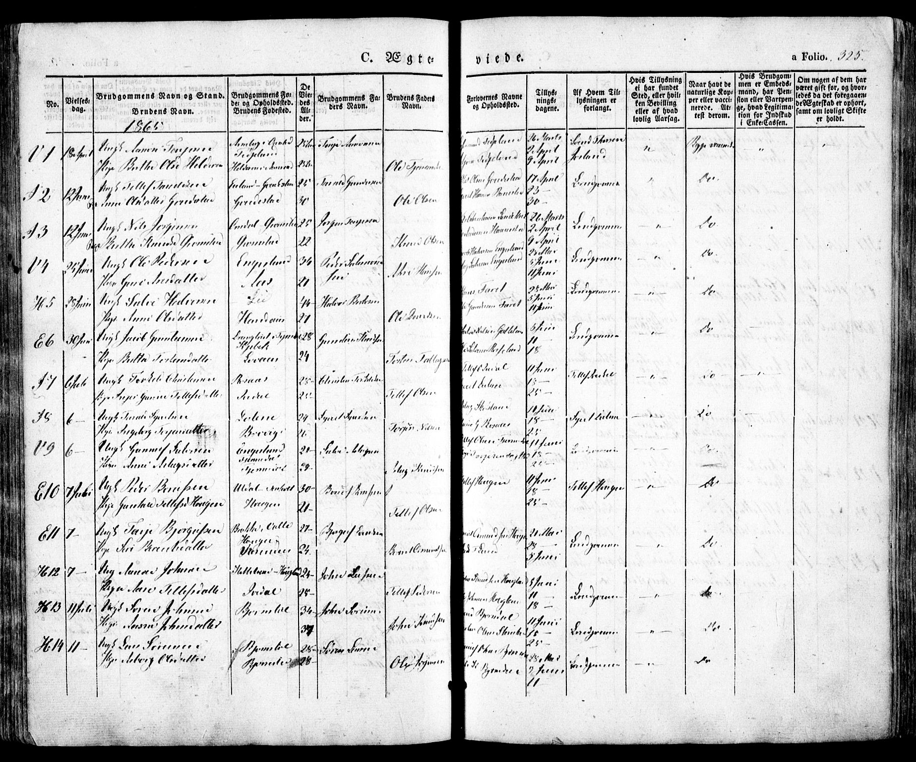 Evje sokneprestkontor, SAK/1111-0008/F/Fa/Faa/L0005: Parish register (official) no. A 5, 1843-1865, p. 325