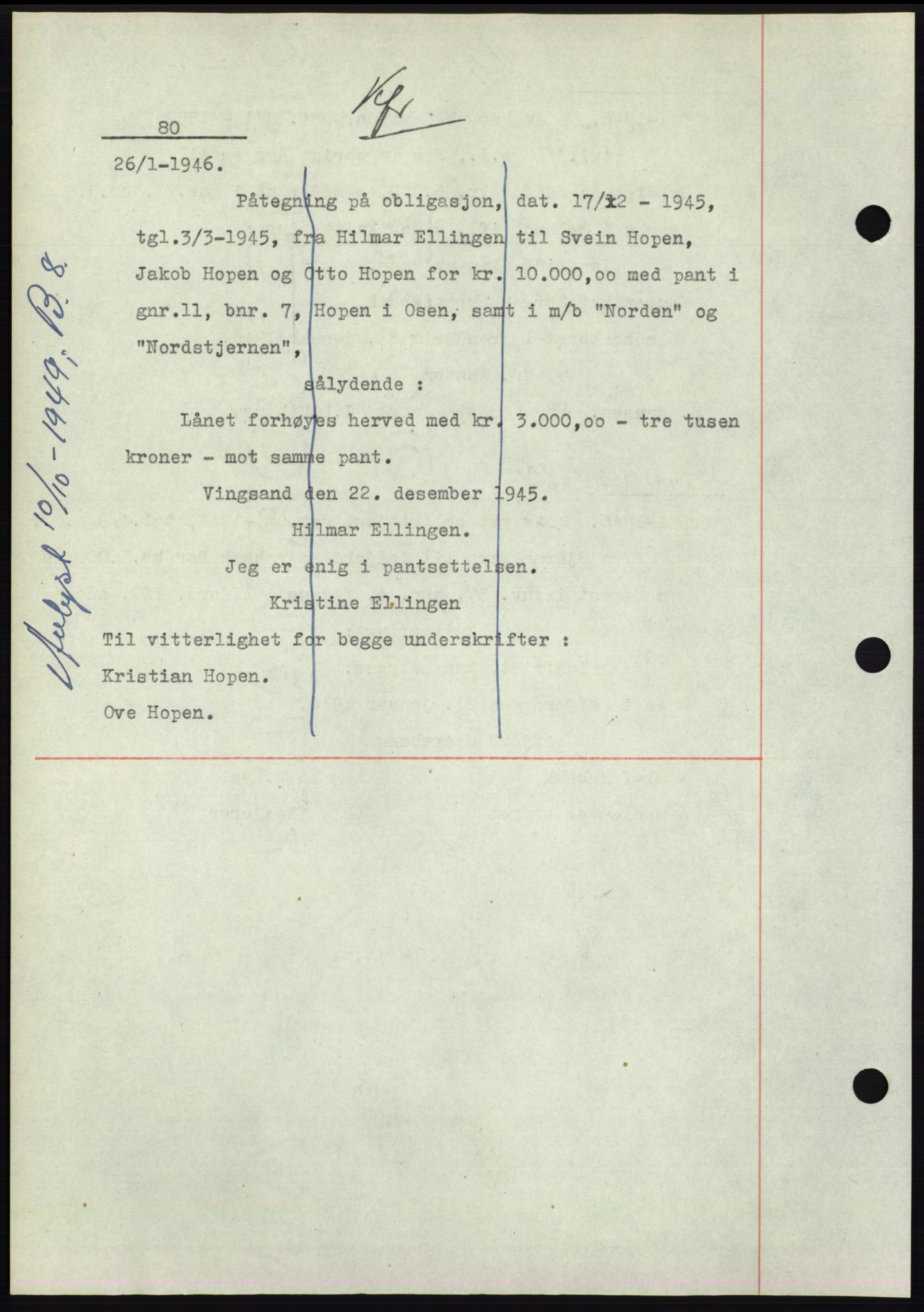 Fosen sorenskriveri, AV/SAT-A-1107/1/2/2C: Mortgage book no. B1, 1943-1946, Diary no: : 80/1946