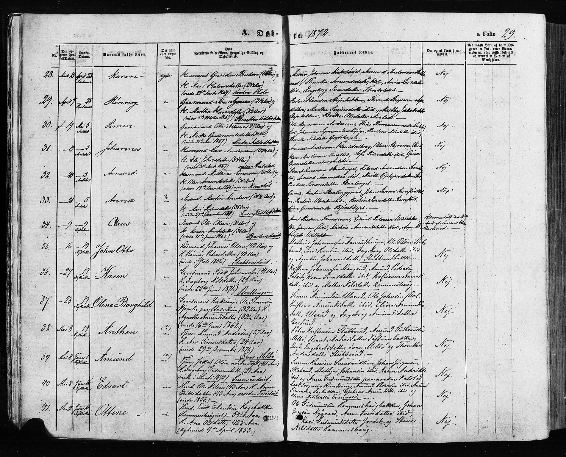 Gausdal prestekontor, AV/SAH-PREST-090/H/Ha/Haa/L0010: Parish register (official) no. 10, 1867-1886, p. 29