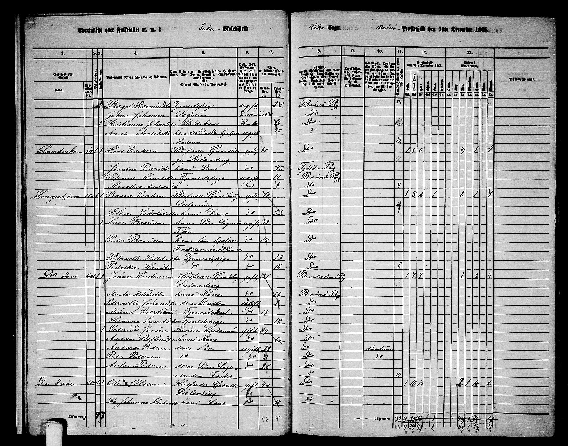 RA, 1865 census for Brønnøy, 1865, p. 15