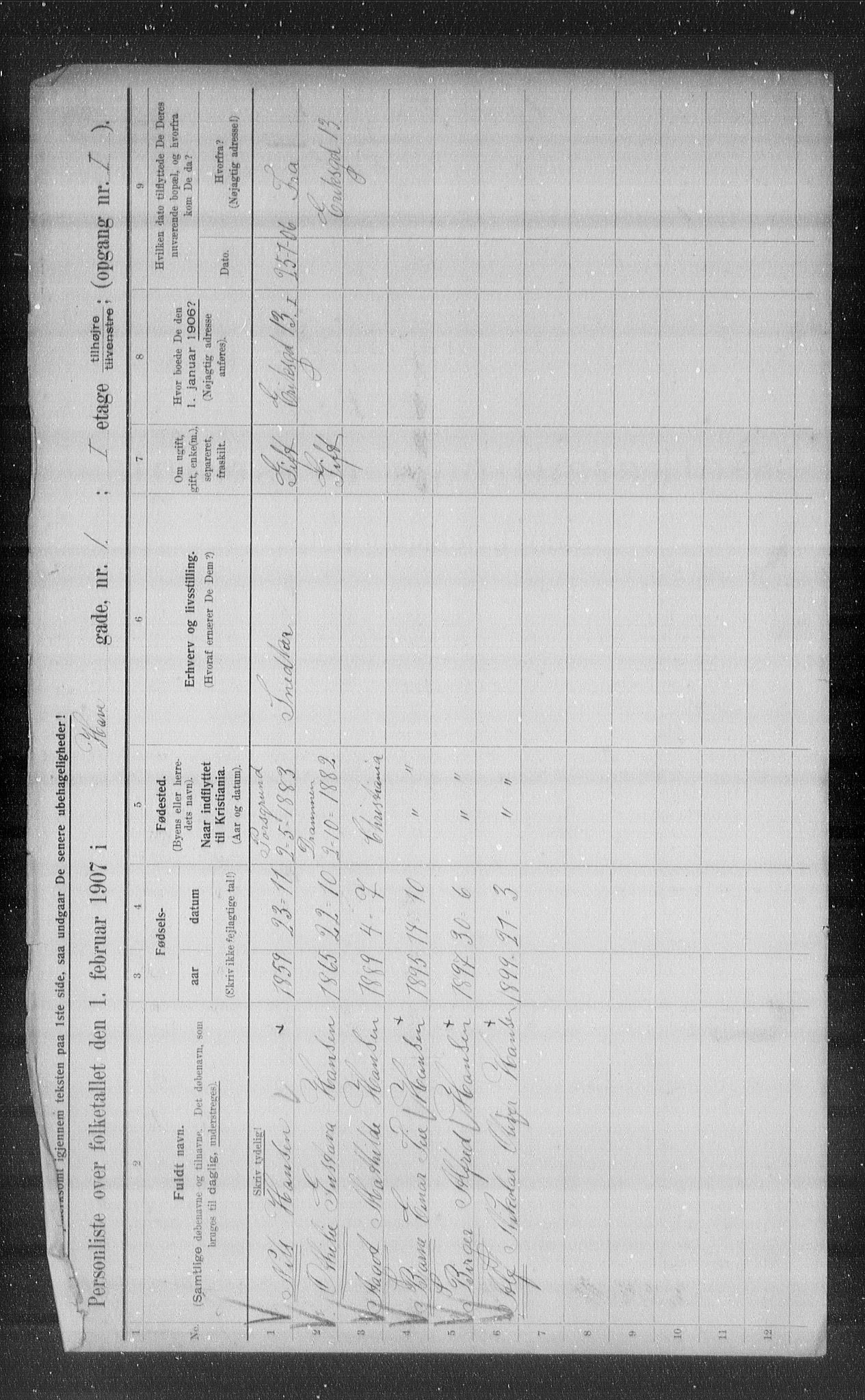 OBA, Municipal Census 1907 for Kristiania, 1907, p. 17083