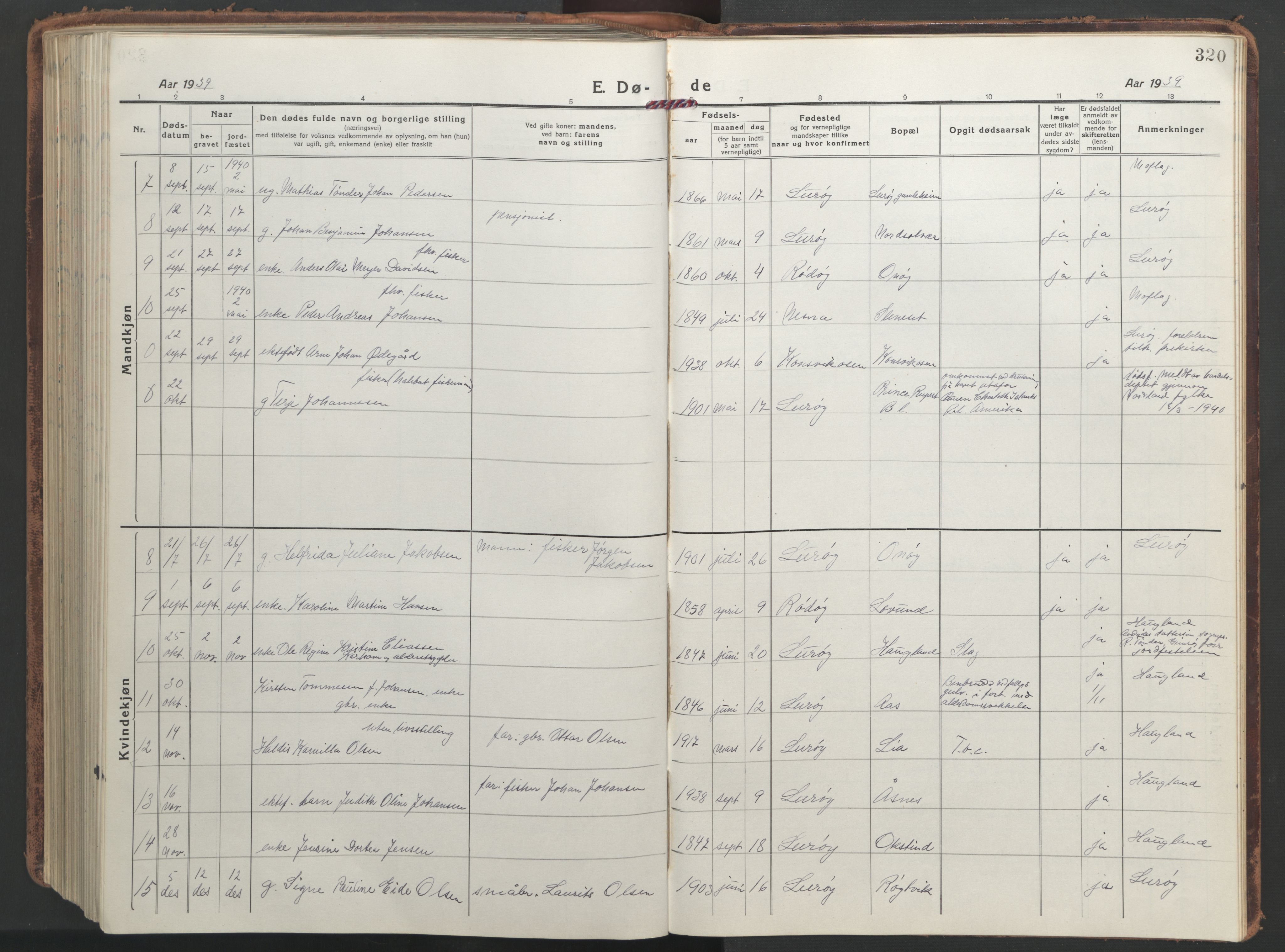 Ministerialprotokoller, klokkerbøker og fødselsregistre - Nordland, AV/SAT-A-1459/839/L0574: Parish register (copy) no. 839C04, 1918-1950, p. 320