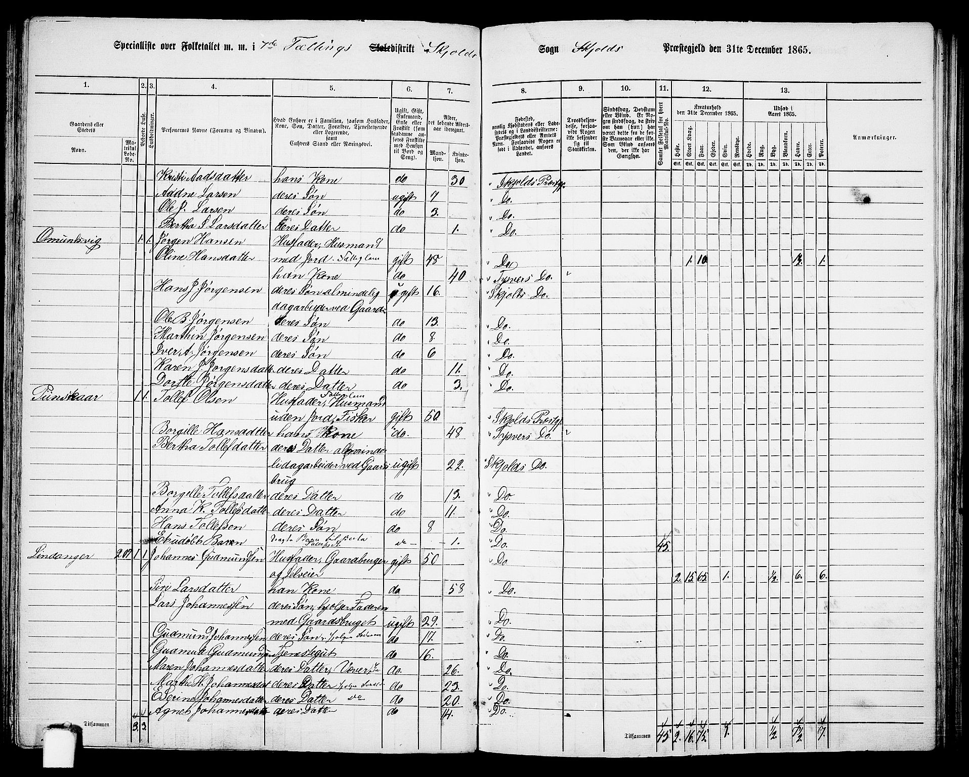 RA, 1865 census for Skjold, 1865, p. 97