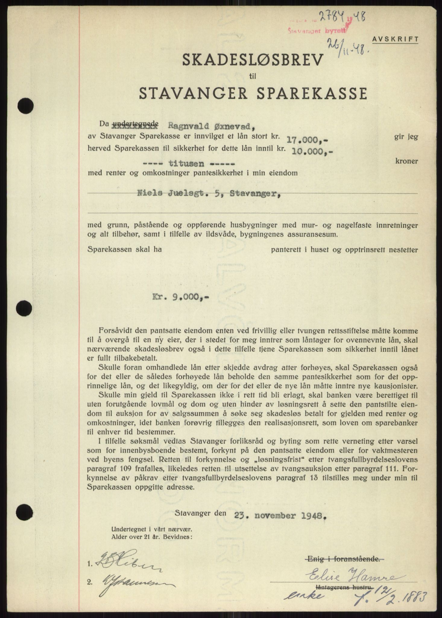 Stavanger byrett, SAST/A-100455/002/G/Gb/L0032: Mortgage book, 1947-1950, Diary no: : 2784/1948