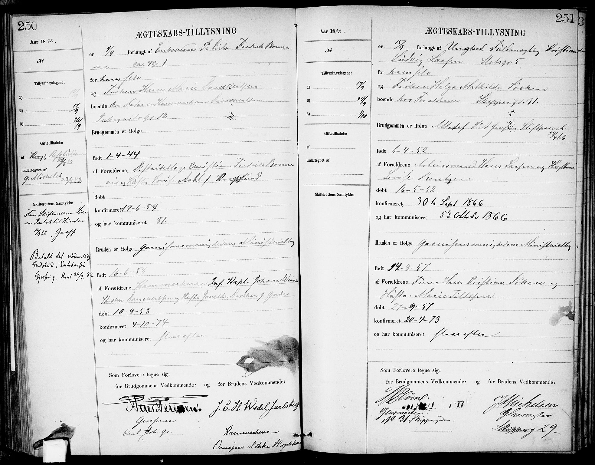 Garnisonsmenigheten Kirkebøker, AV/SAO-A-10846/H/Ha/L0007: Banns register no. I 7, 1872-1893, p. 250-251