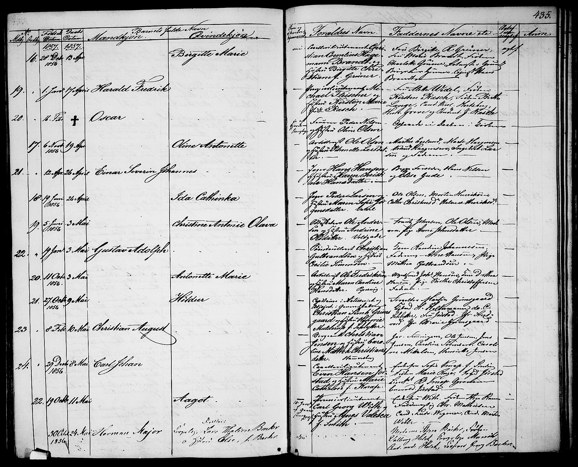 Garnisonsmenigheten Kirkebøker, AV/SAO-A-10846/G/Ga/L0005: Parish register (copy) no. 5, 1841-1860, p. 435