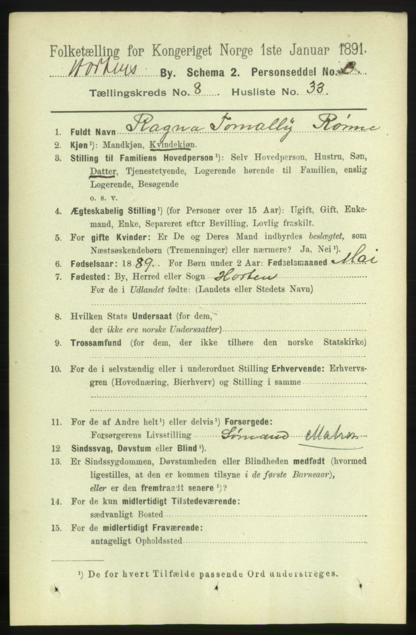 RA, 1891 census for 0703 Horten, 1891, p. 5310