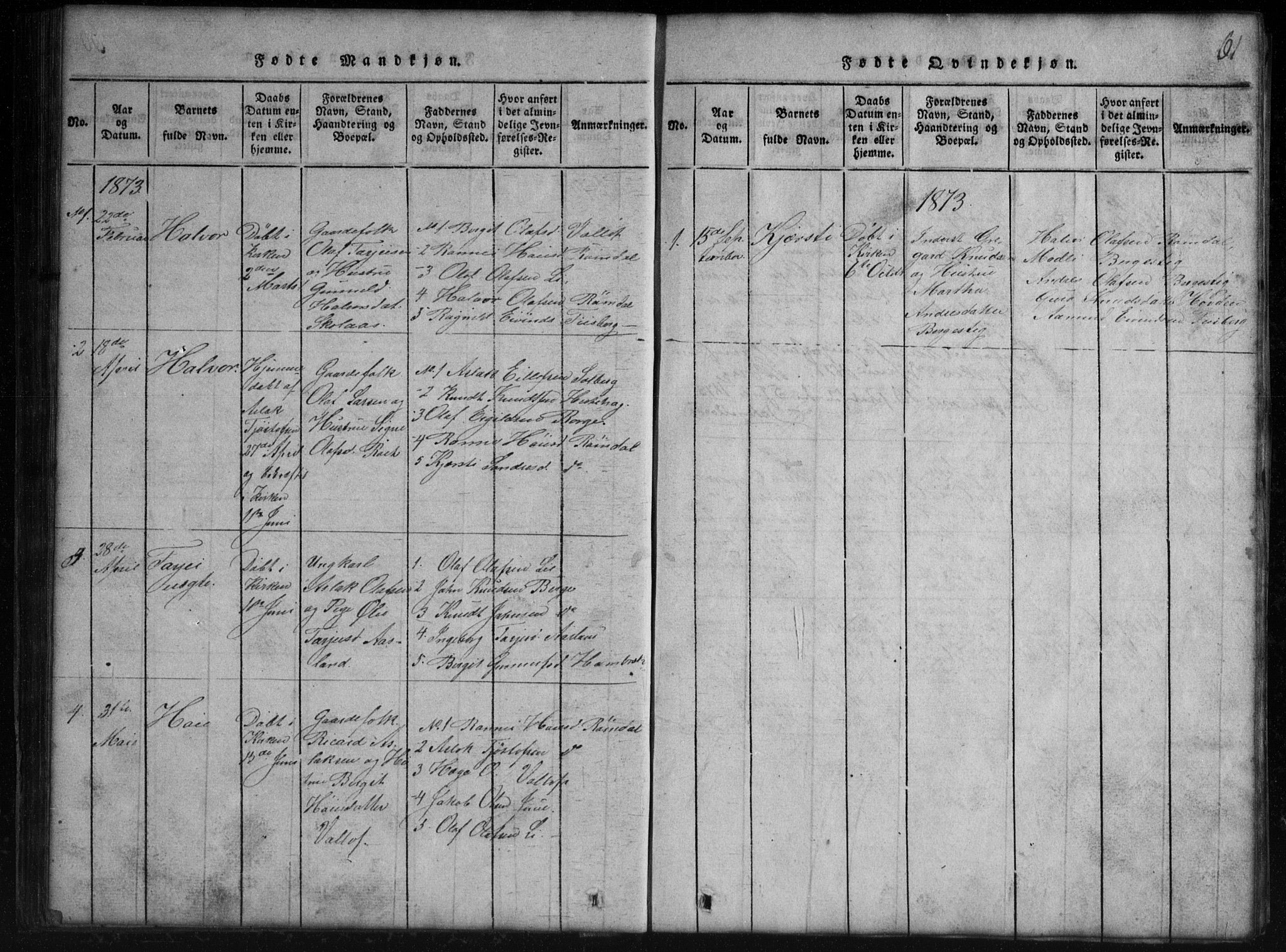Rauland kirkebøker, SAKO/A-292/G/Gb/L0001: Parish register (copy) no. II 1, 1815-1886, p. 61