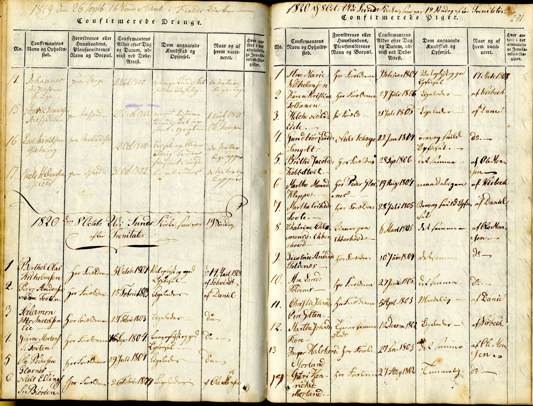 Sund sokneprestembete, SAB/A-99930: Parish register (official) no. A 11, 1814-1825, p. 241