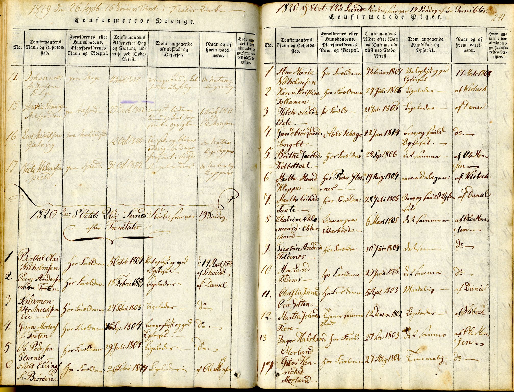 Sund sokneprestembete, AV/SAB-A-99930: Parish register (official) no. A 11, 1814-1825, p. 241