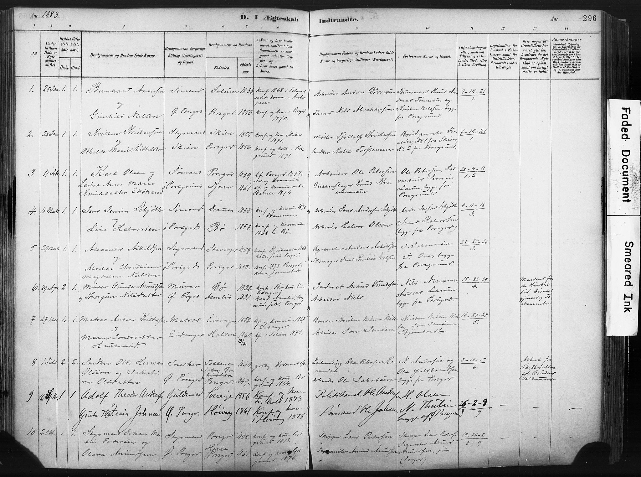 Porsgrunn kirkebøker , SAKO/A-104/F/Fa/L0008: Parish register (official) no. 8, 1878-1895, p. 296