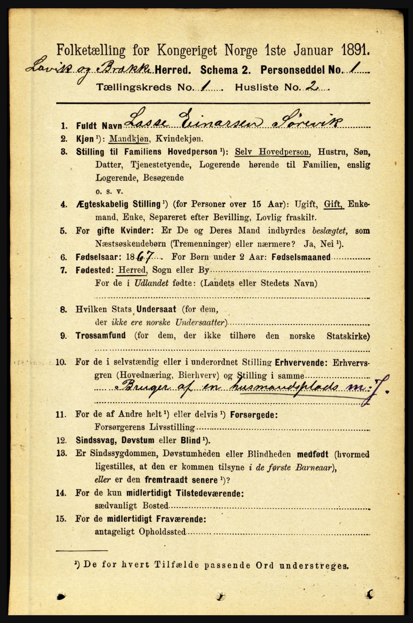 RA, 1891 census for 1415 Lavik og Brekke, 1891, p. 72