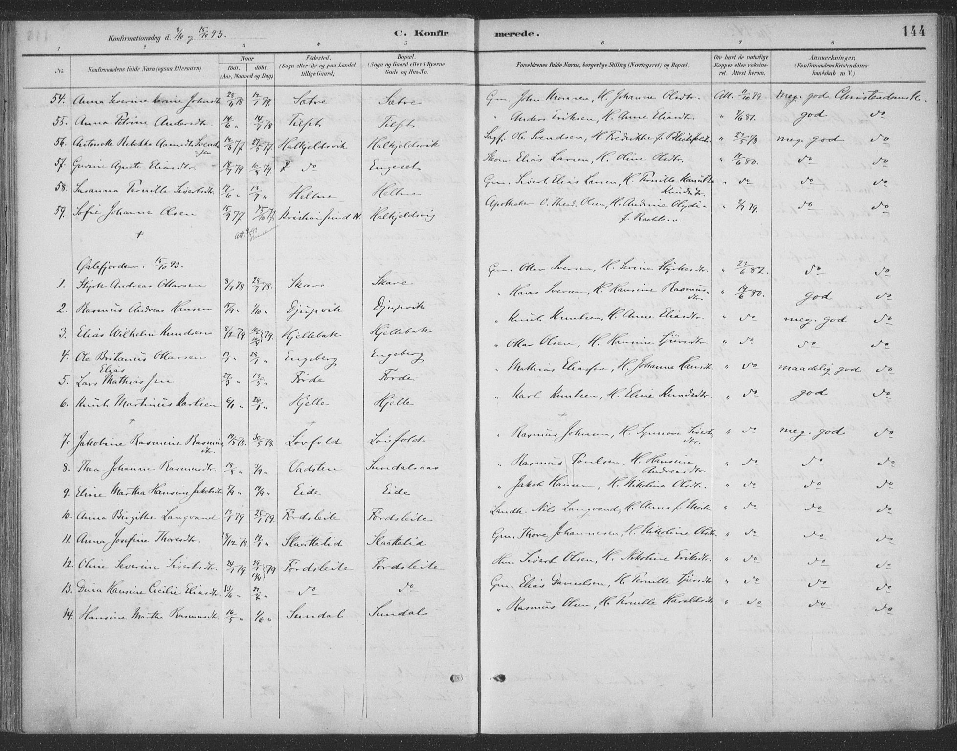 Ministerialprotokoller, klokkerbøker og fødselsregistre - Møre og Romsdal, AV/SAT-A-1454/511/L0142: Parish register (official) no. 511A09, 1891-1905, p. 144