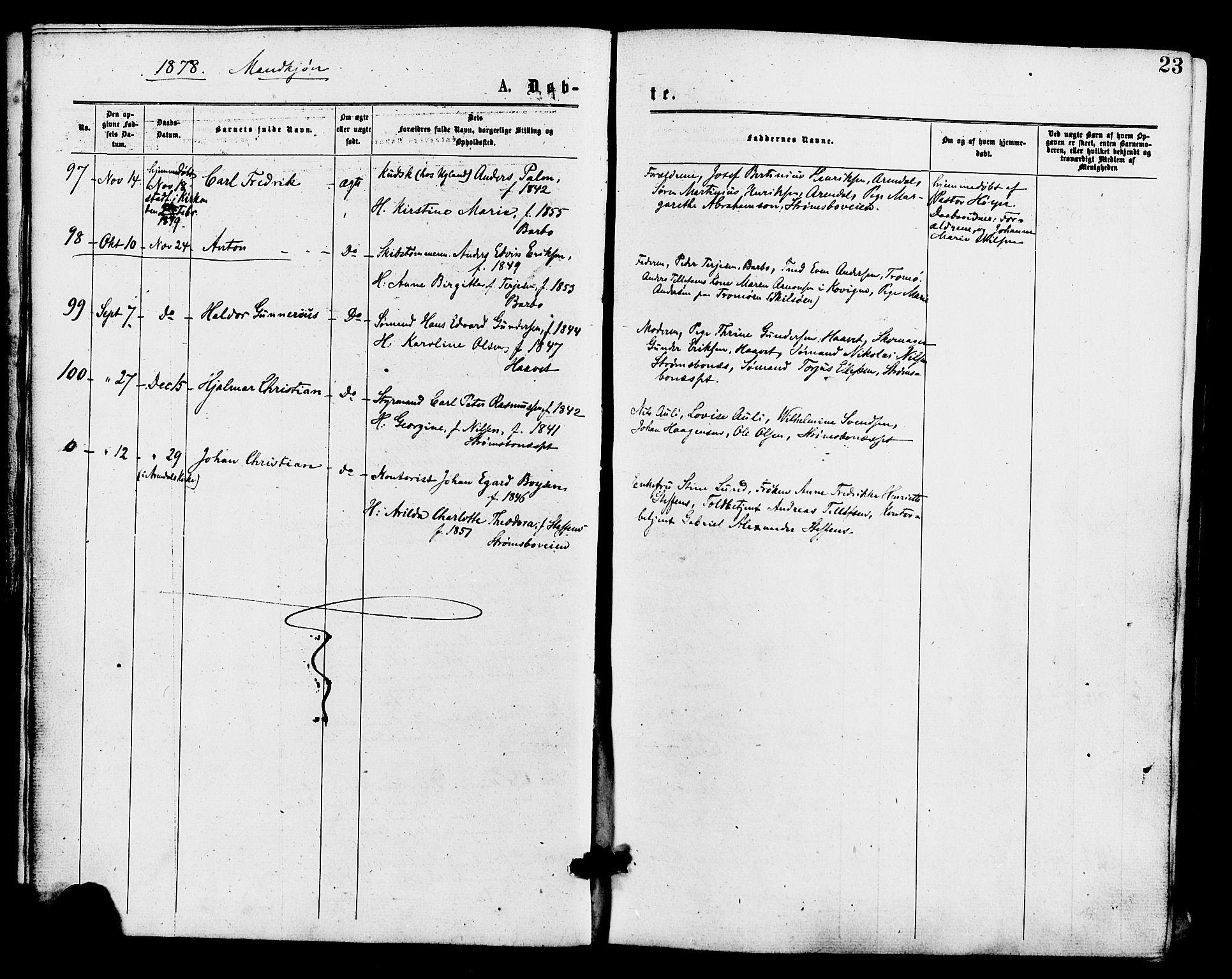 Barbu sokneprestkontor, AV/SAK-1111-0003/F/Fa/L0001: Parish register (official) no. A 1 /1, 1878-1883, p. 23