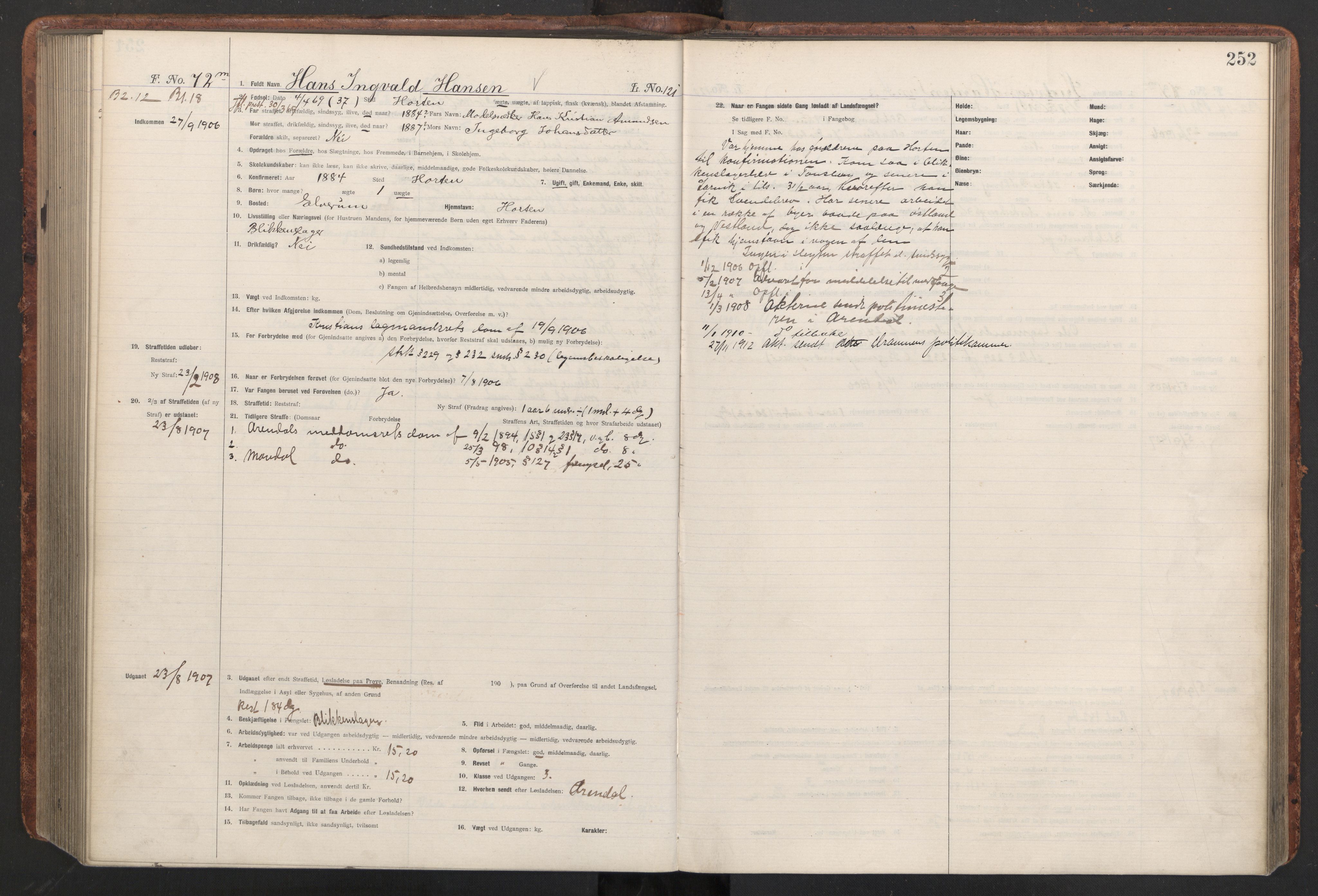 Botsfengslet, AV/RA-S-1539/D/Db/Dbb/L0040: 821l - 171m, 1905-1907, p. 252