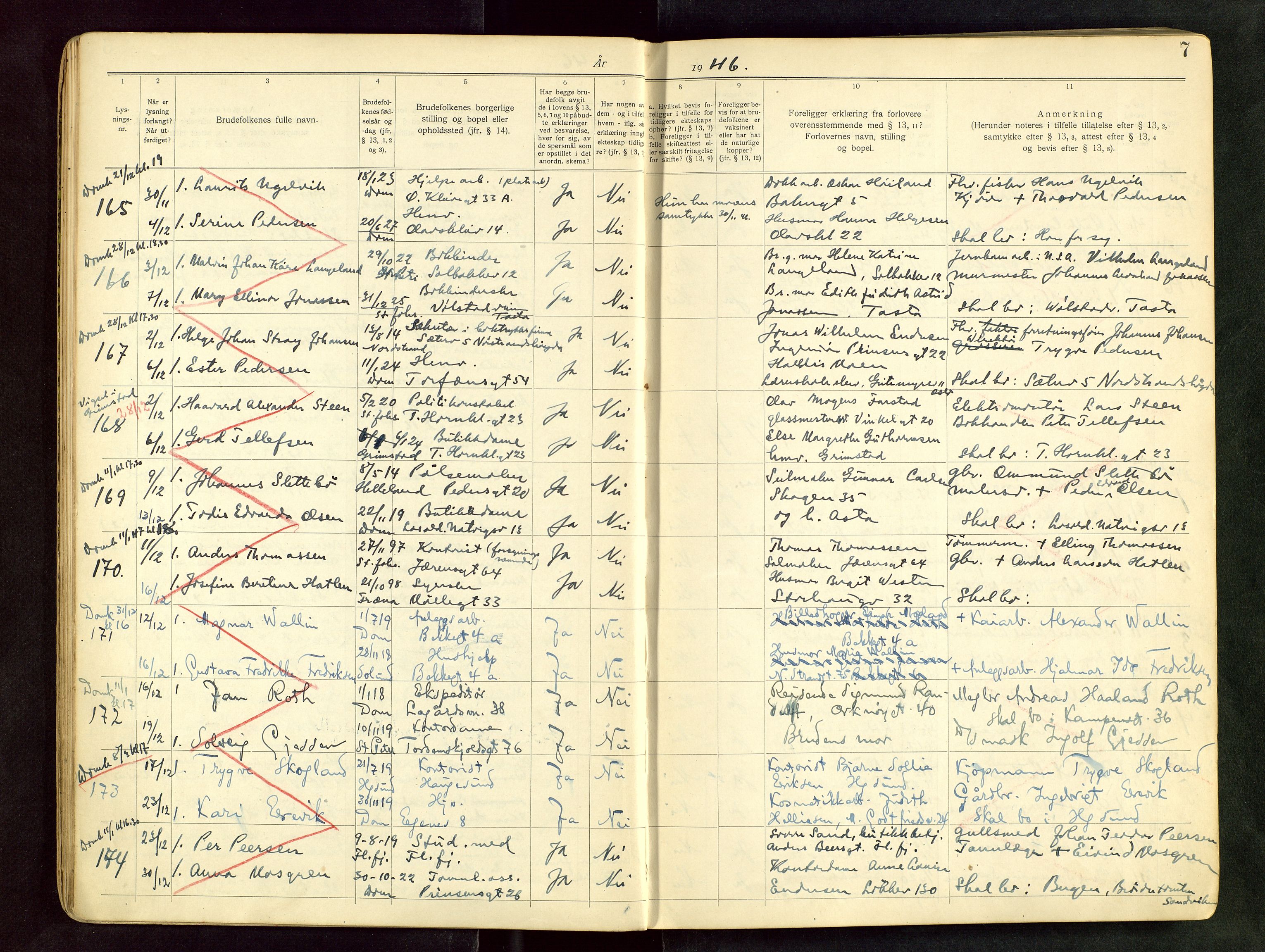 Domkirken sokneprestkontor, AV/SAST-A-101812/001/70/705BB/L0004: Banns register no. 4, 1943-1951, p. 7