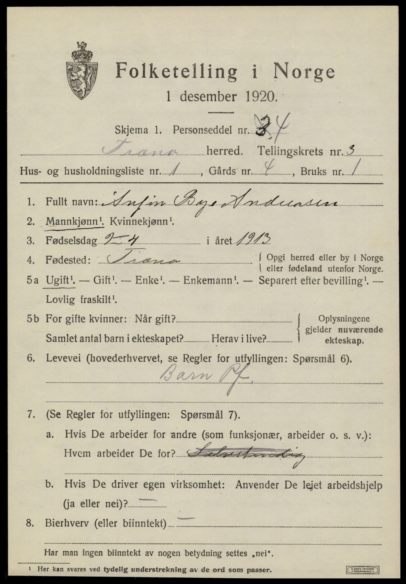 SAT, 1920 census for Træna, 1920, p. 1284