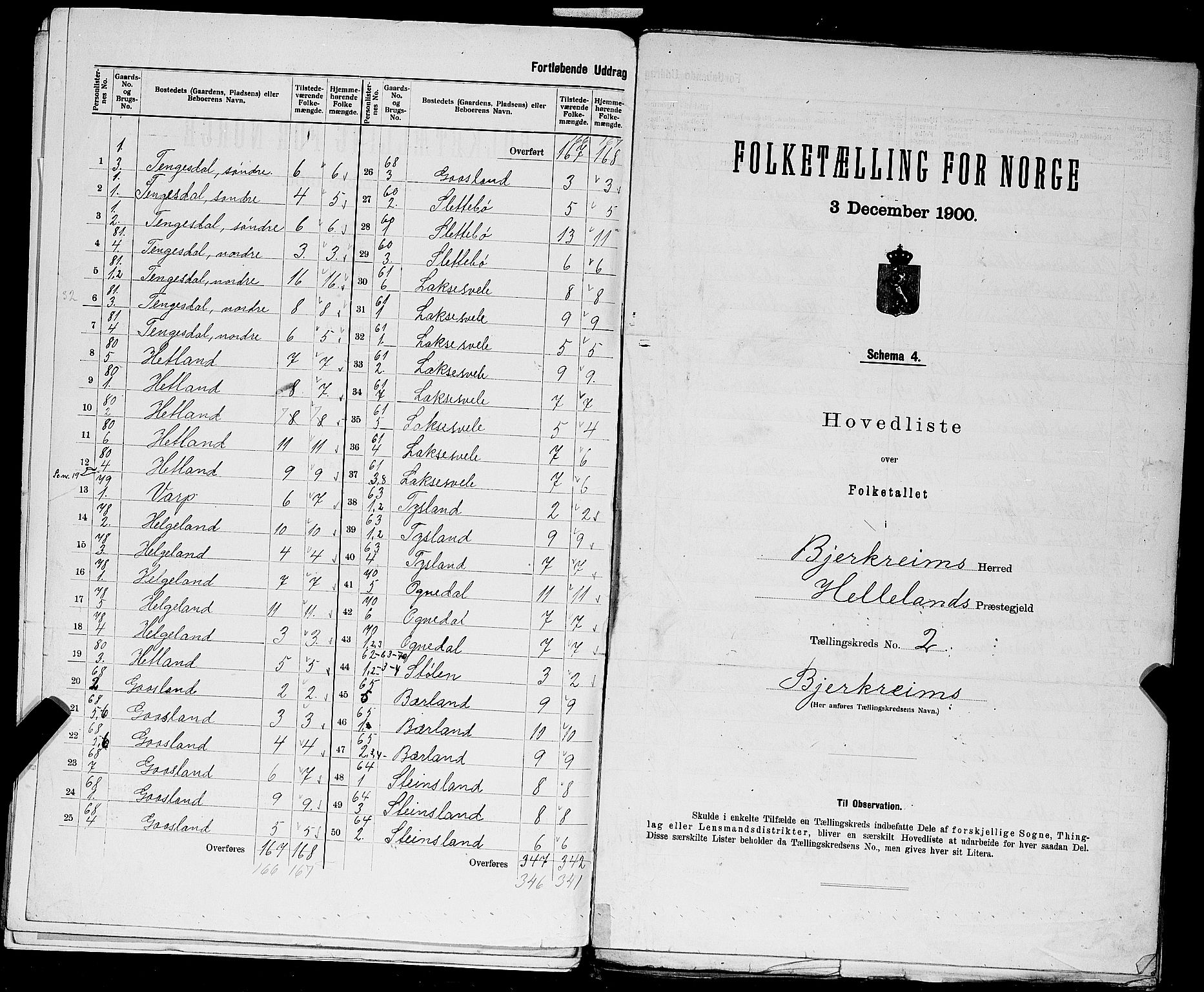 SAST, 1900 census for Bjerkreim, 1900, p. 12