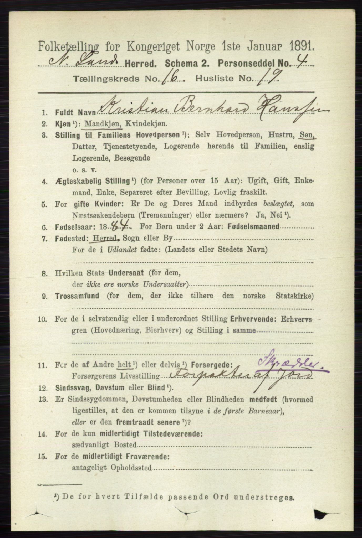 RA, 1891 census for 0538 Nordre Land, 1891, p. 4239