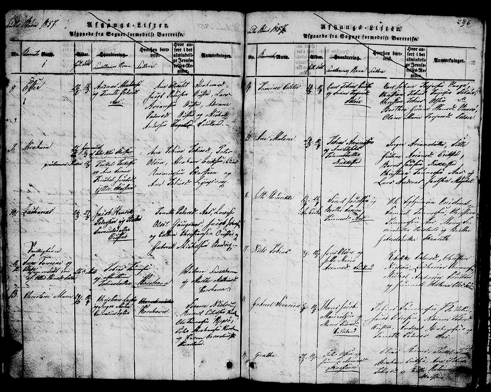 Lyngdal sokneprestkontor, AV/SAK-1111-0029/F/Fb/Fba/L0001: Parish register (copy) no. B 1, 1816-1876, p. 296