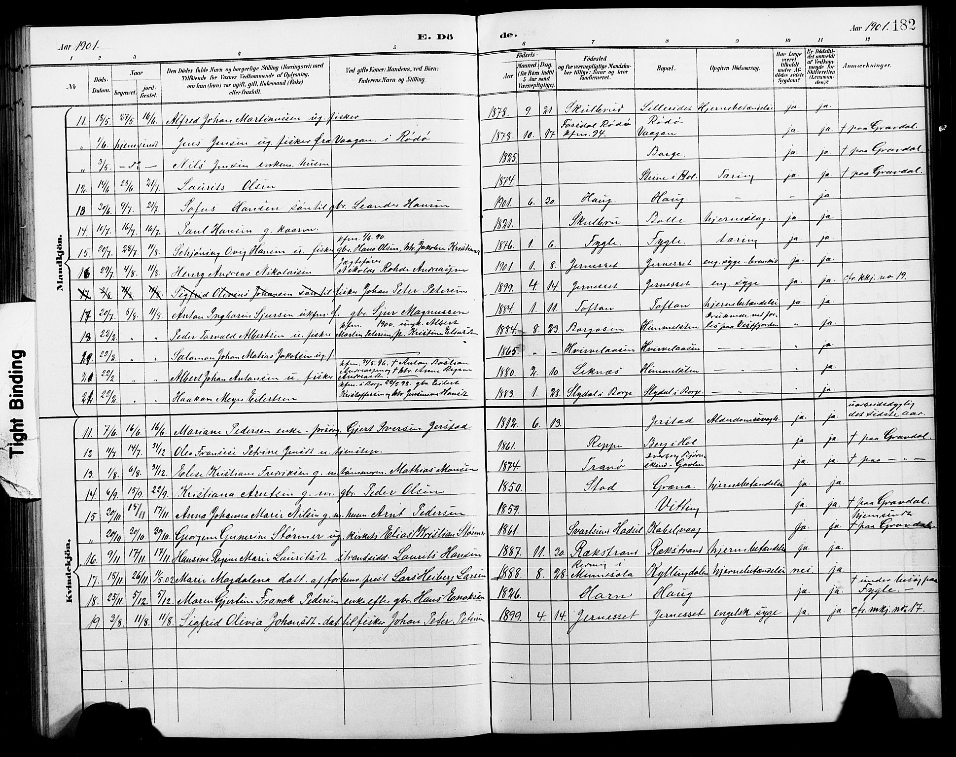 Ministerialprotokoller, klokkerbøker og fødselsregistre - Nordland, AV/SAT-A-1459/881/L1168: Parish register (copy) no. 881C05, 1900-1911, p. 182