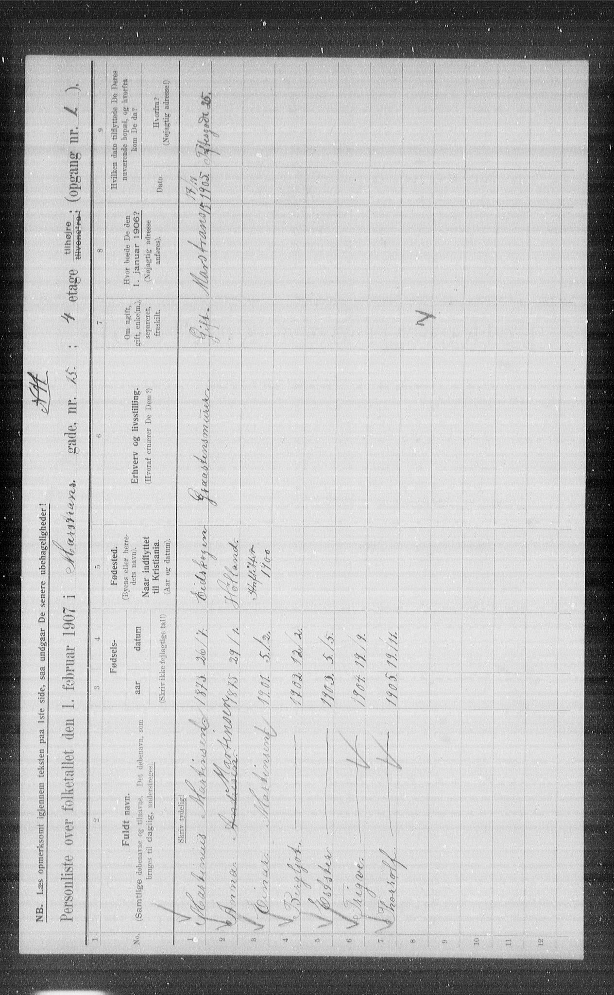 OBA, Municipal Census 1907 for Kristiania, 1907, p. 33066