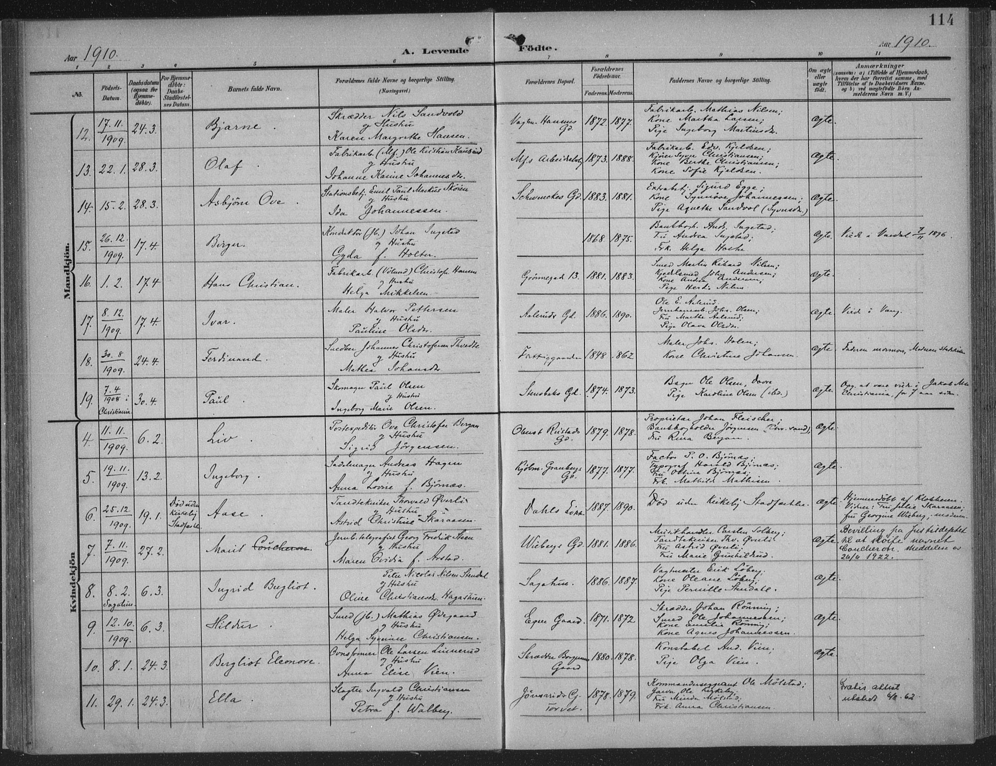 Hamar prestekontor, AV/SAH-DOMPH-002/H/Ha/Haa/L0001: Parish register (official) no. 1, 1900-1914, p. 114