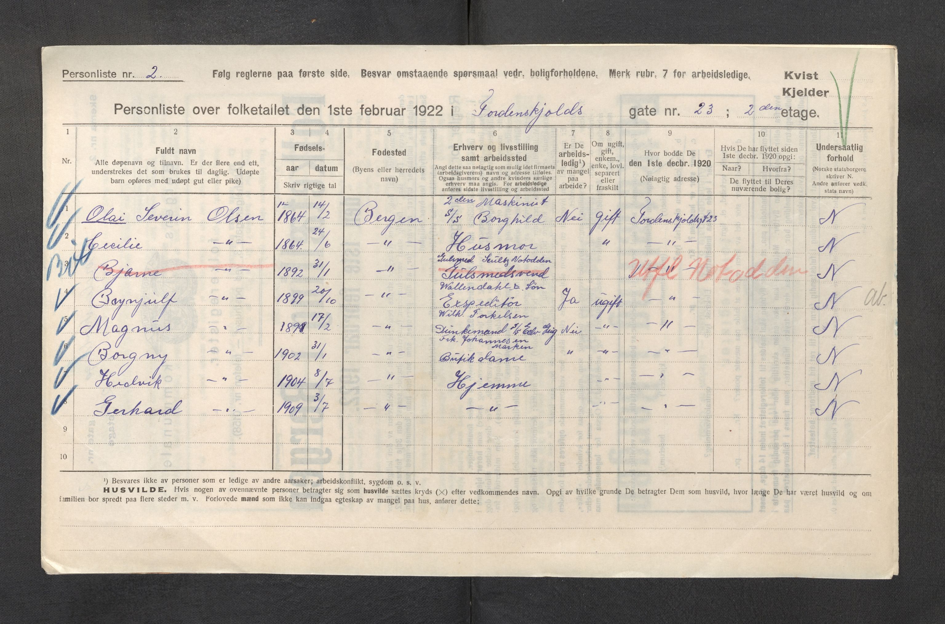 SAB, Municipal Census 1922 for Bergen, 1922, p. 44406