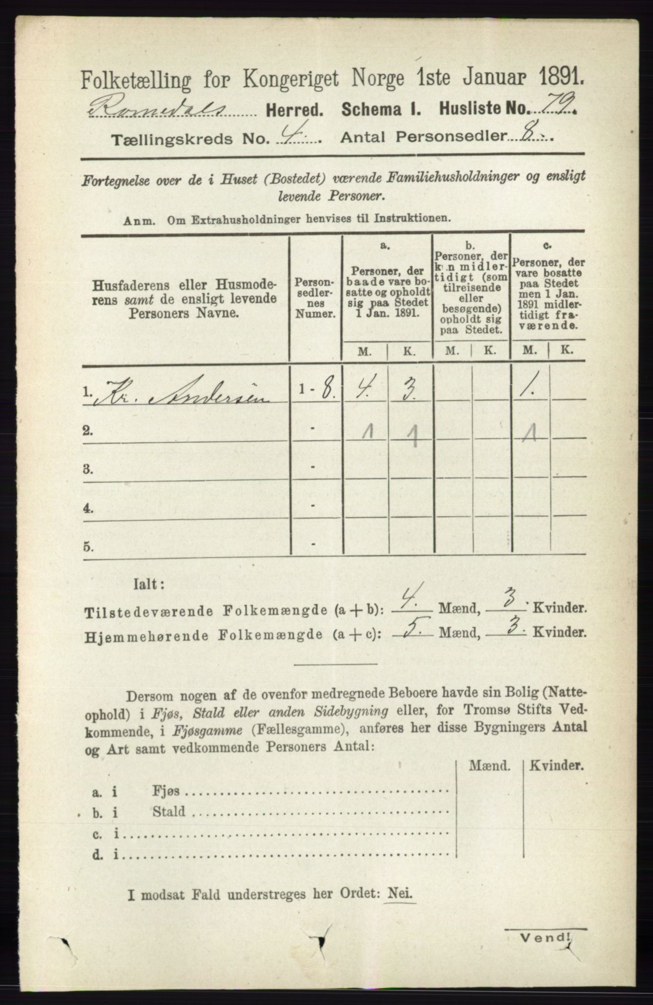 RA, 1891 census for 0416 Romedal, 1891, p. 1963