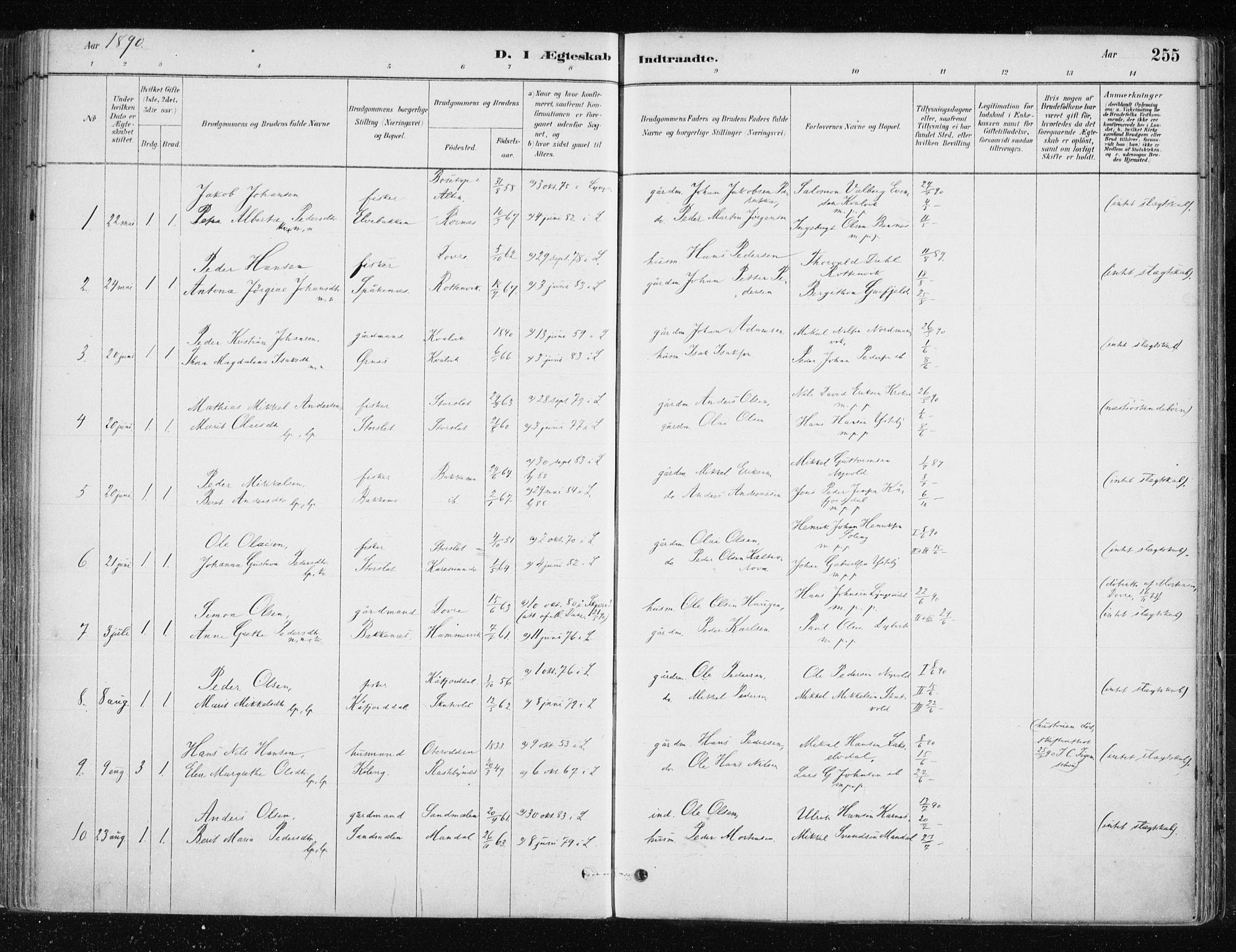 Lyngen sokneprestembete, AV/SATØ-S-1289/H/He/Hea/L0007kirke: Parish register (official) no. 7, 1879-1890, p. 255