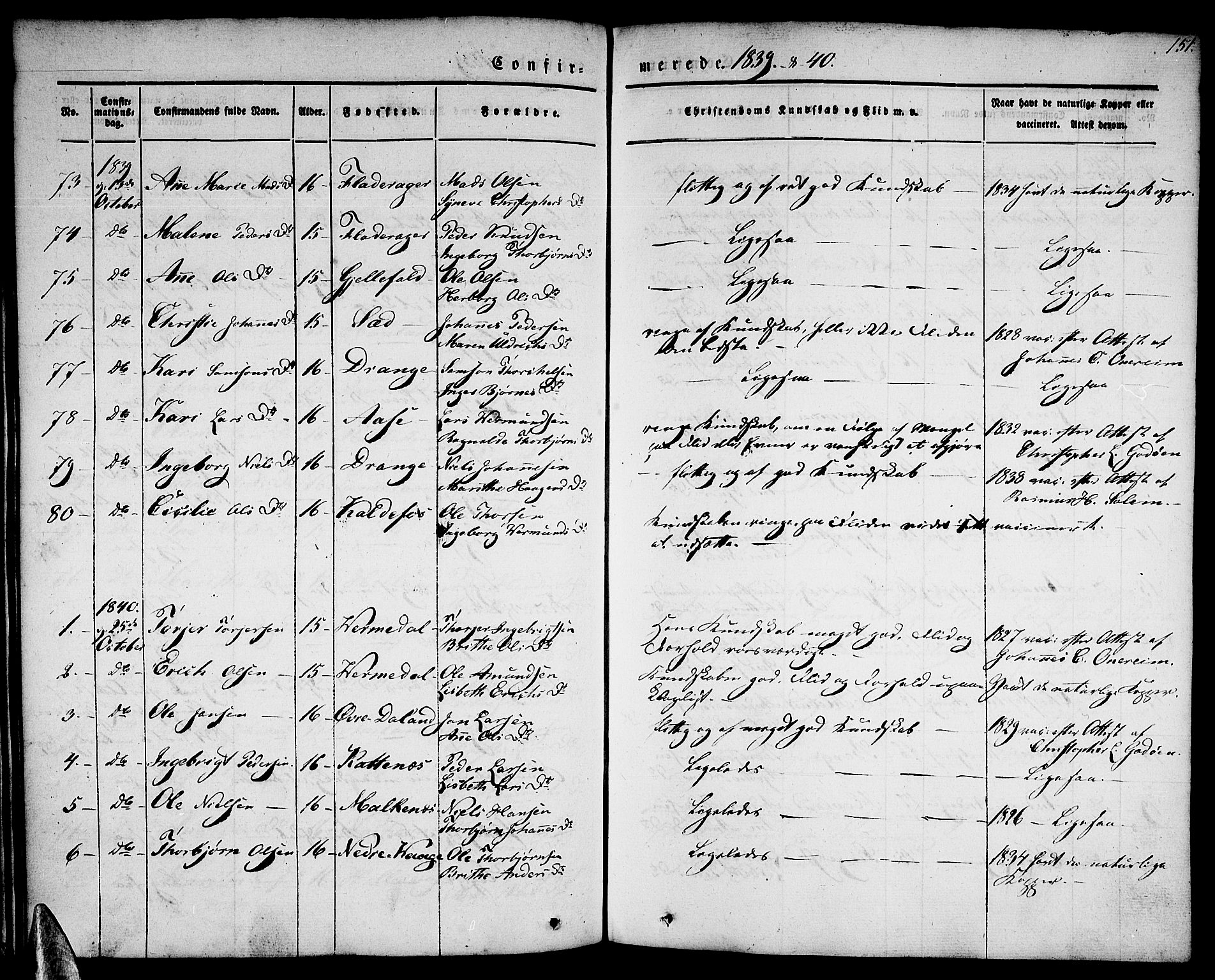 Tysnes sokneprestembete, AV/SAB-A-78601/H/Haa: Parish register (official) no. A 9, 1837-1848, p. 151