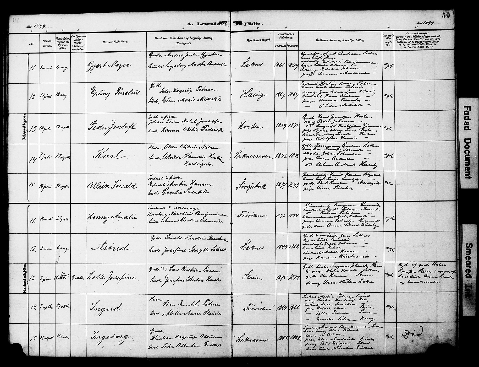 Ministerialprotokoller, klokkerbøker og fødselsregistre - Nord-Trøndelag, SAT/A-1458/788/L0701: Parish register (copy) no. 788C01, 1888-1913, p. 50